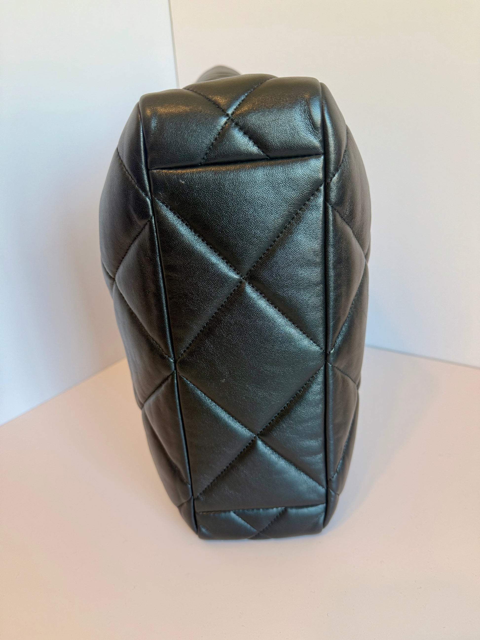 Chanel 19 quilted lamb leather vertical tote