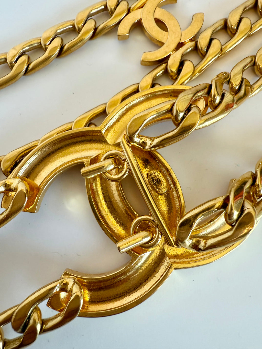 Chanel 1997 vintage rare double chain belt gold
