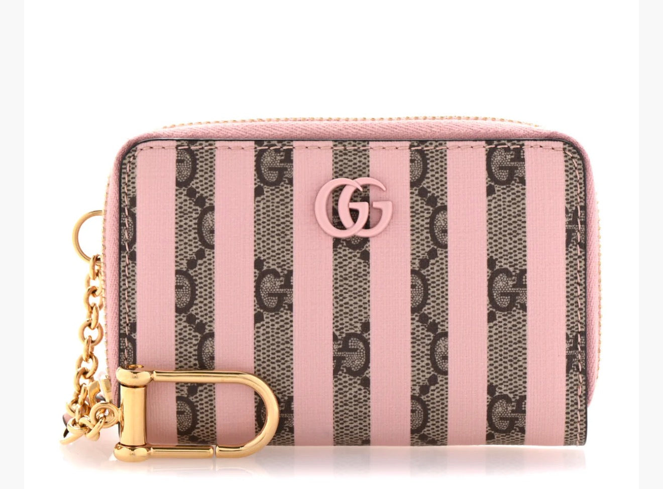 Gucci Supreme Monogram Vitello Eclipse Enamel Striped GG Key Card Case Beige Ebony Pink