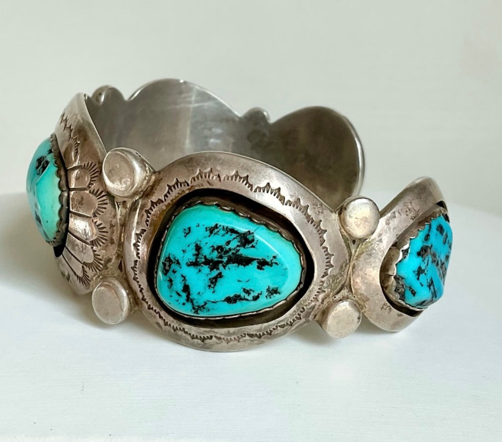 NAVAJO turquoise 1950 signed cuff