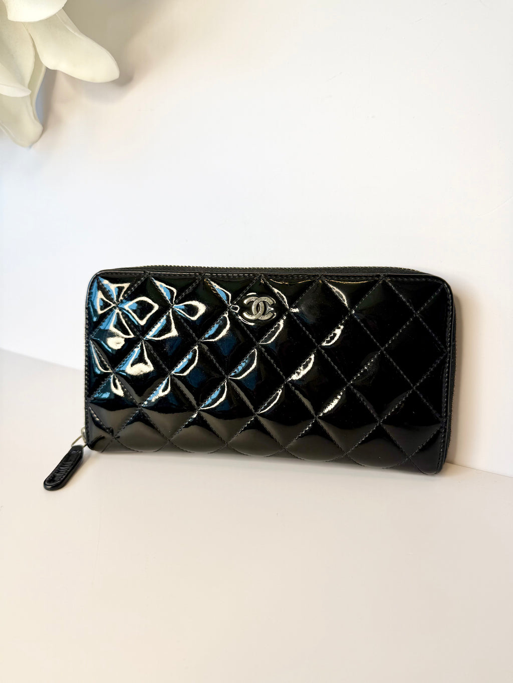 Chanel patent leather zip around wallet