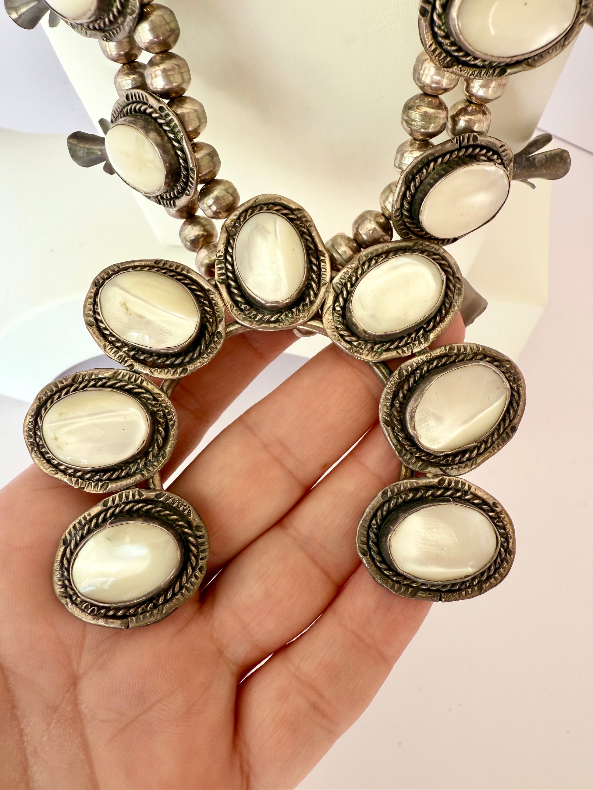 Navajo squash blossom sterling silver mother of pearl