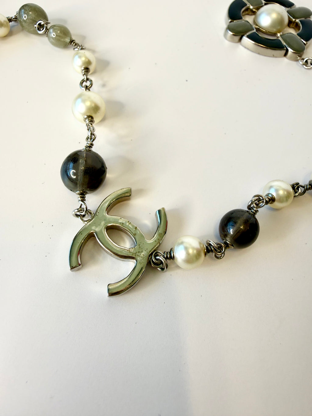 Chanel necklace silver tone CC