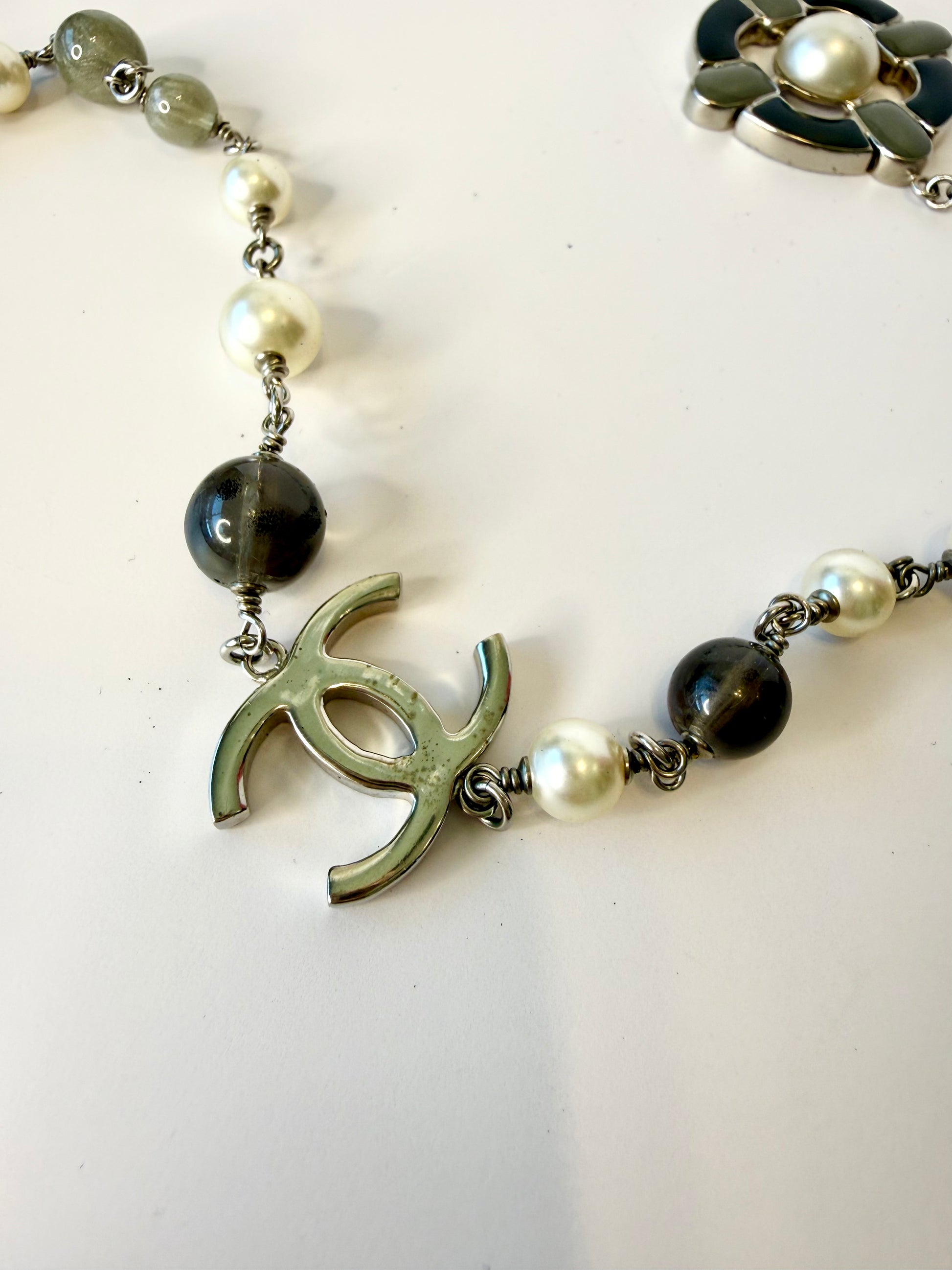Chanel necklace silver tone CC