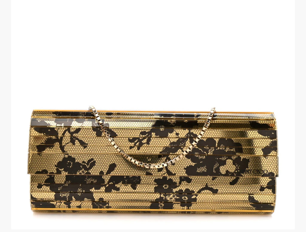 Jimmy Choo Acrylic Lace Sweetie Clutch Gold Black