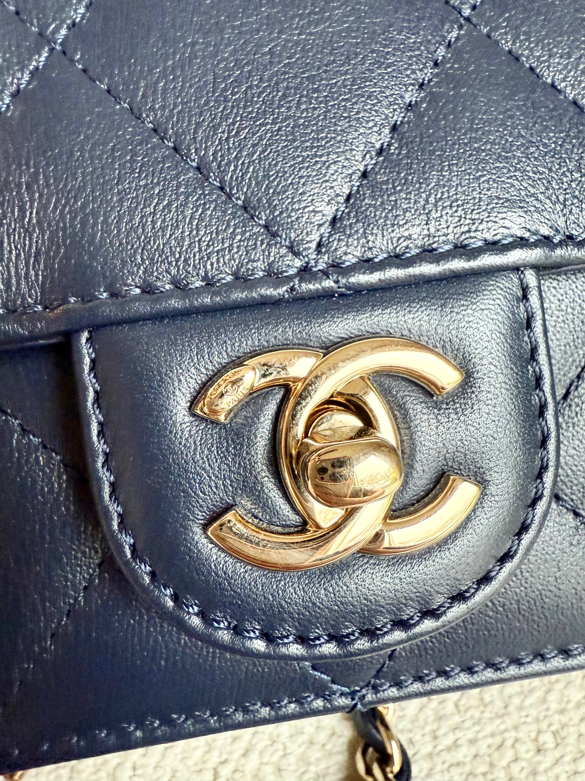 Chanel Lady Coco Flap Bag in navy blue calfskin leather