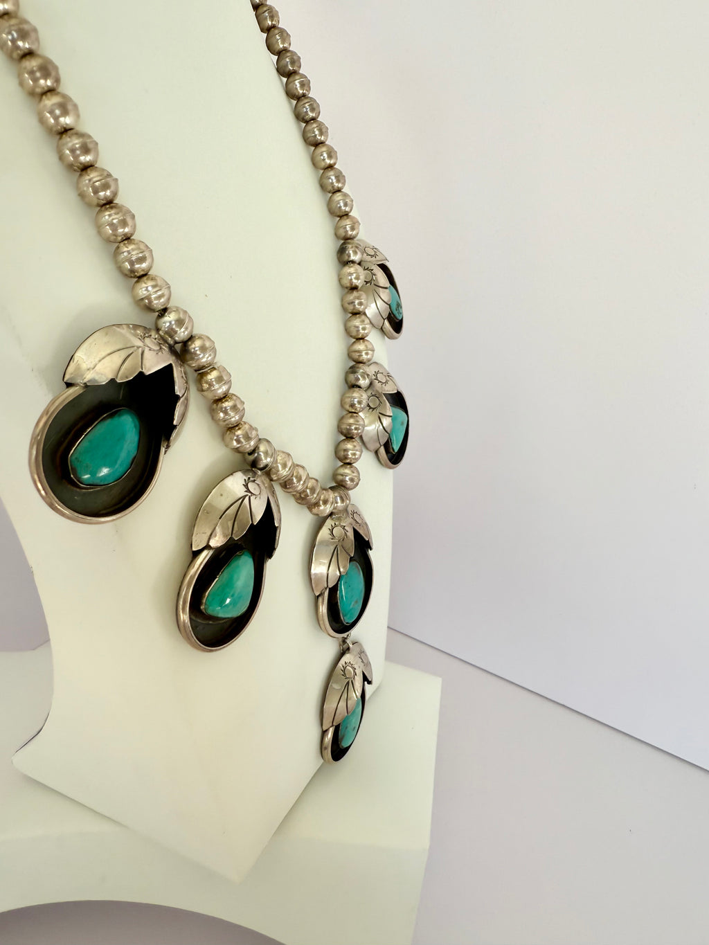 Navajo turquoise necklace shadow box style