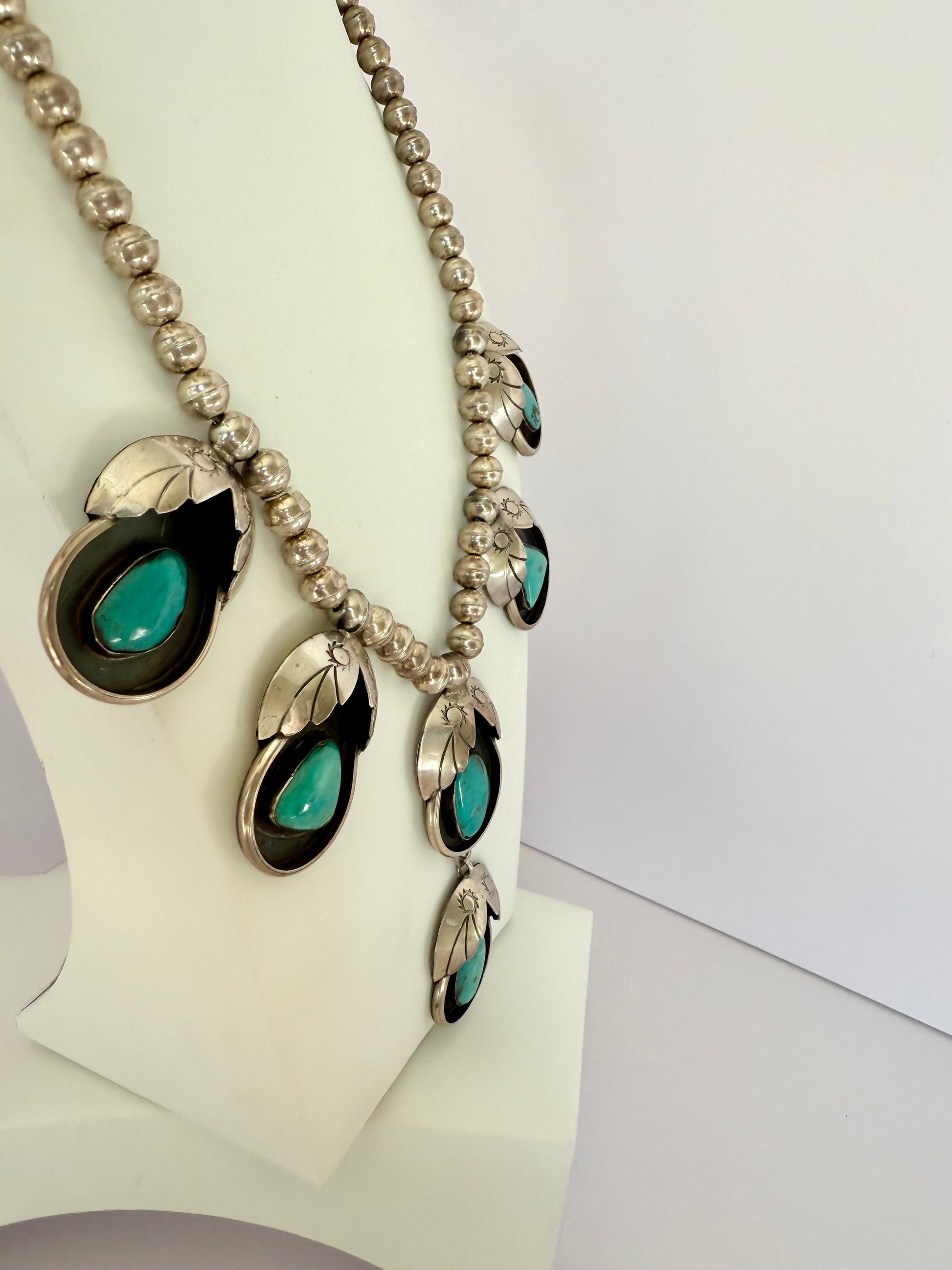 Navajo turquoise necklace shadow box style