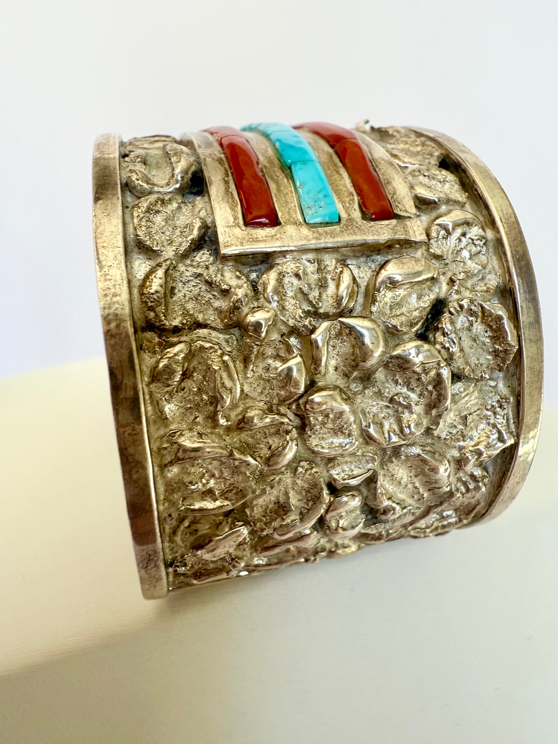 Zuni turquoise and coral cuff bracelet