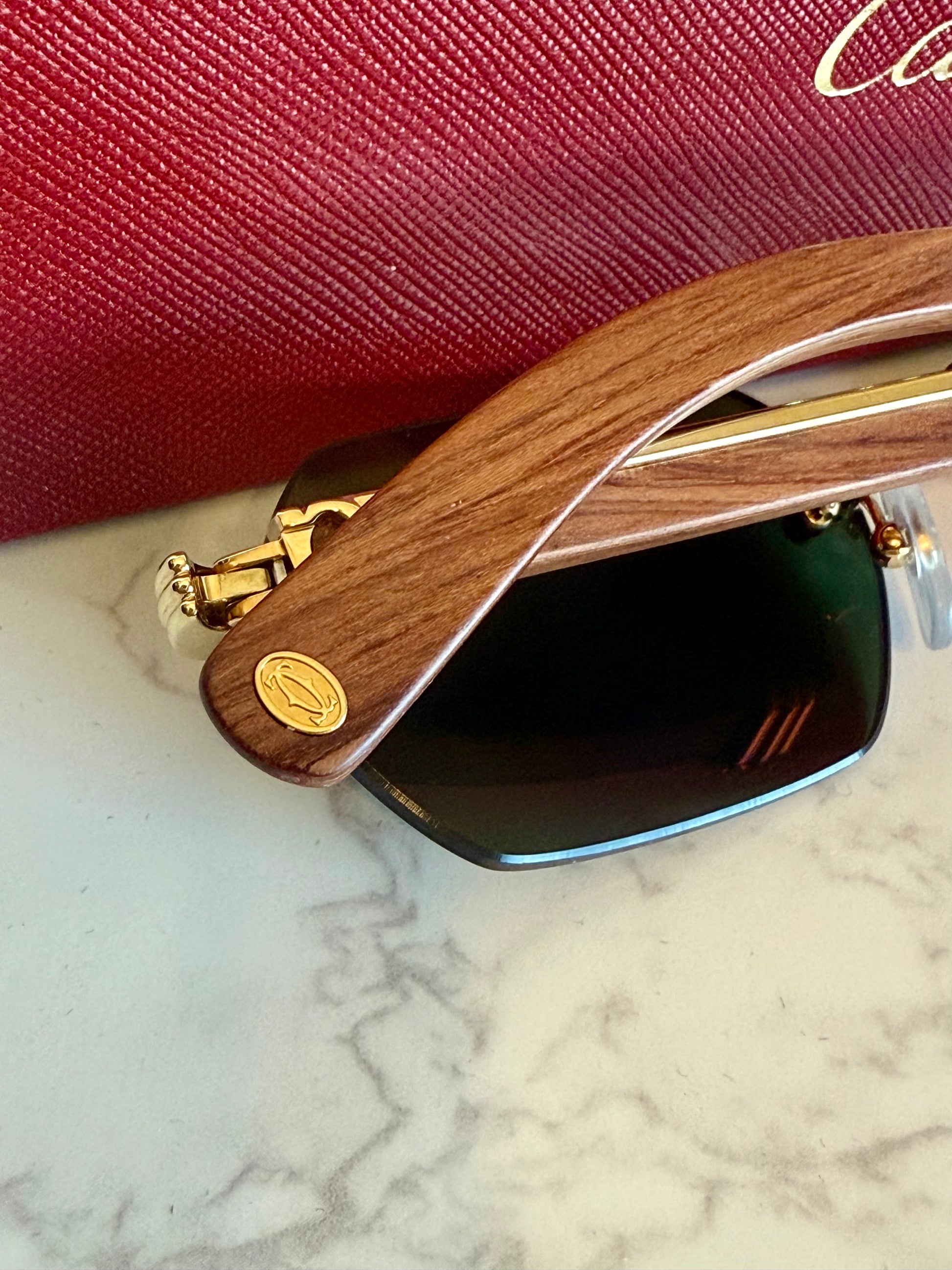 CARTIER CT0362S Premiere de Cartier Sunglasses Wood Gold Frame