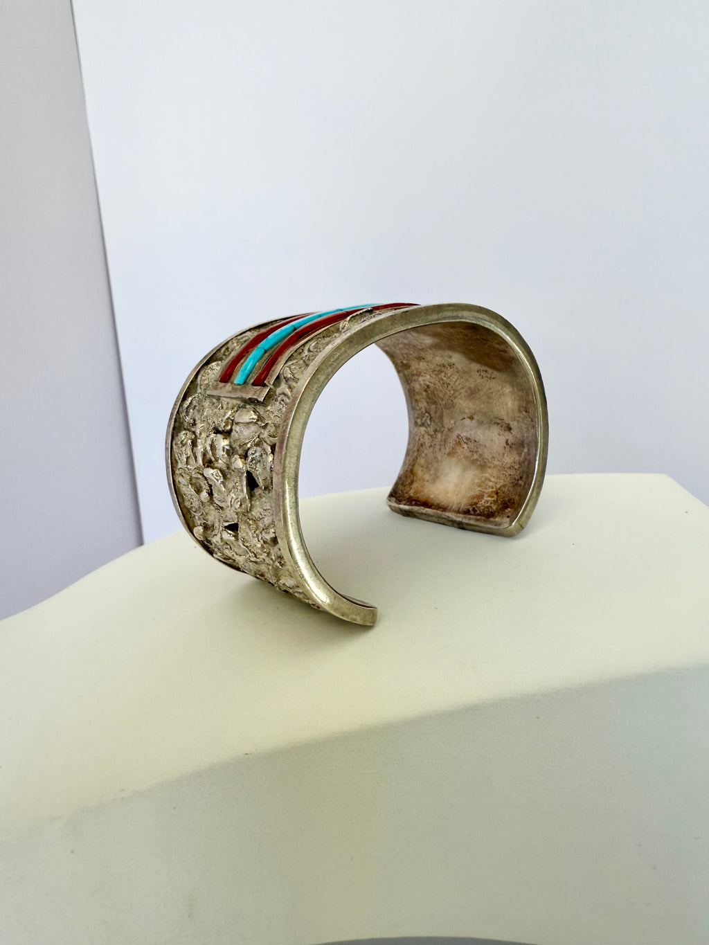 Zuni turquoise and coral cuff bracelet