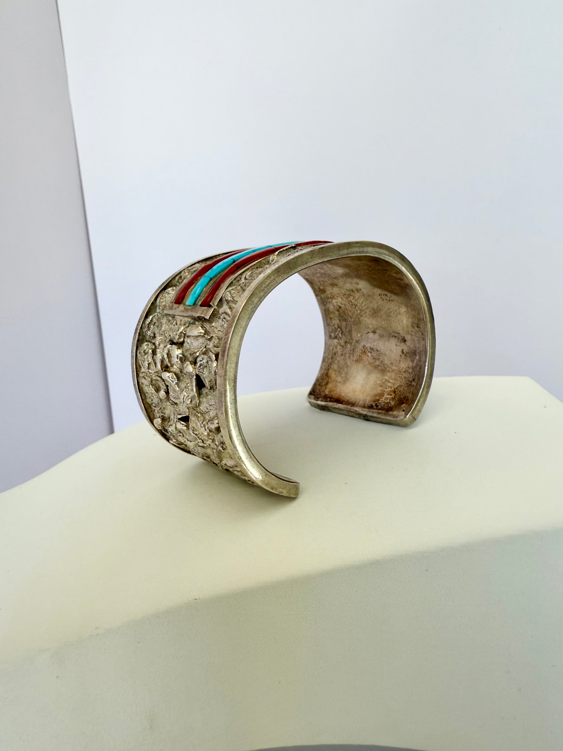 Zuni turquoise and coral cuff bracelet