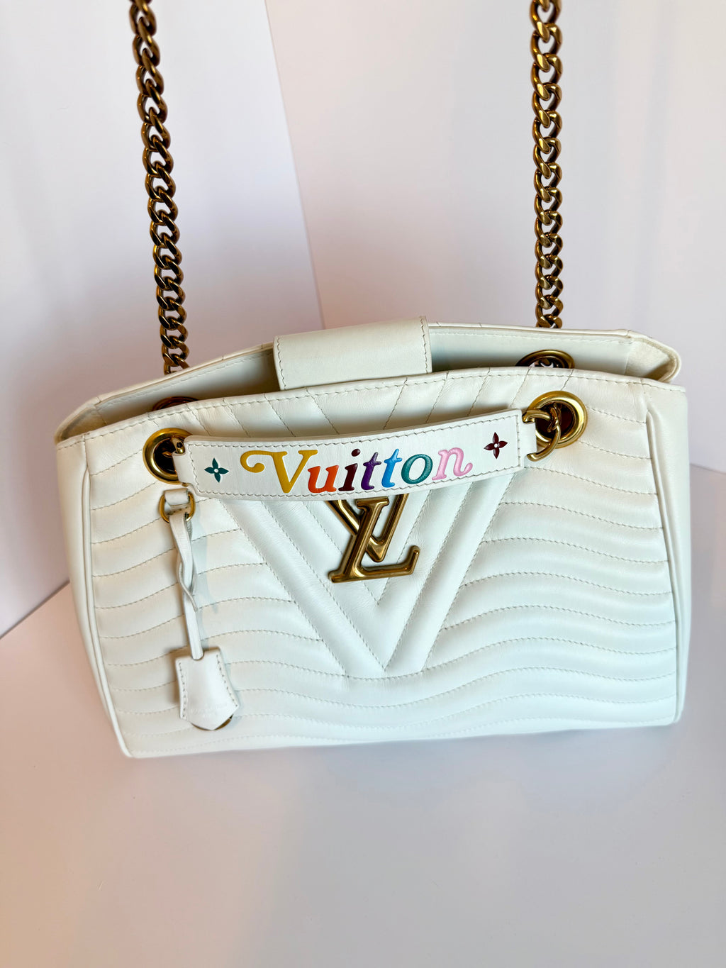 Louis Vuitton white new wave chain shoulder and crossbody bag