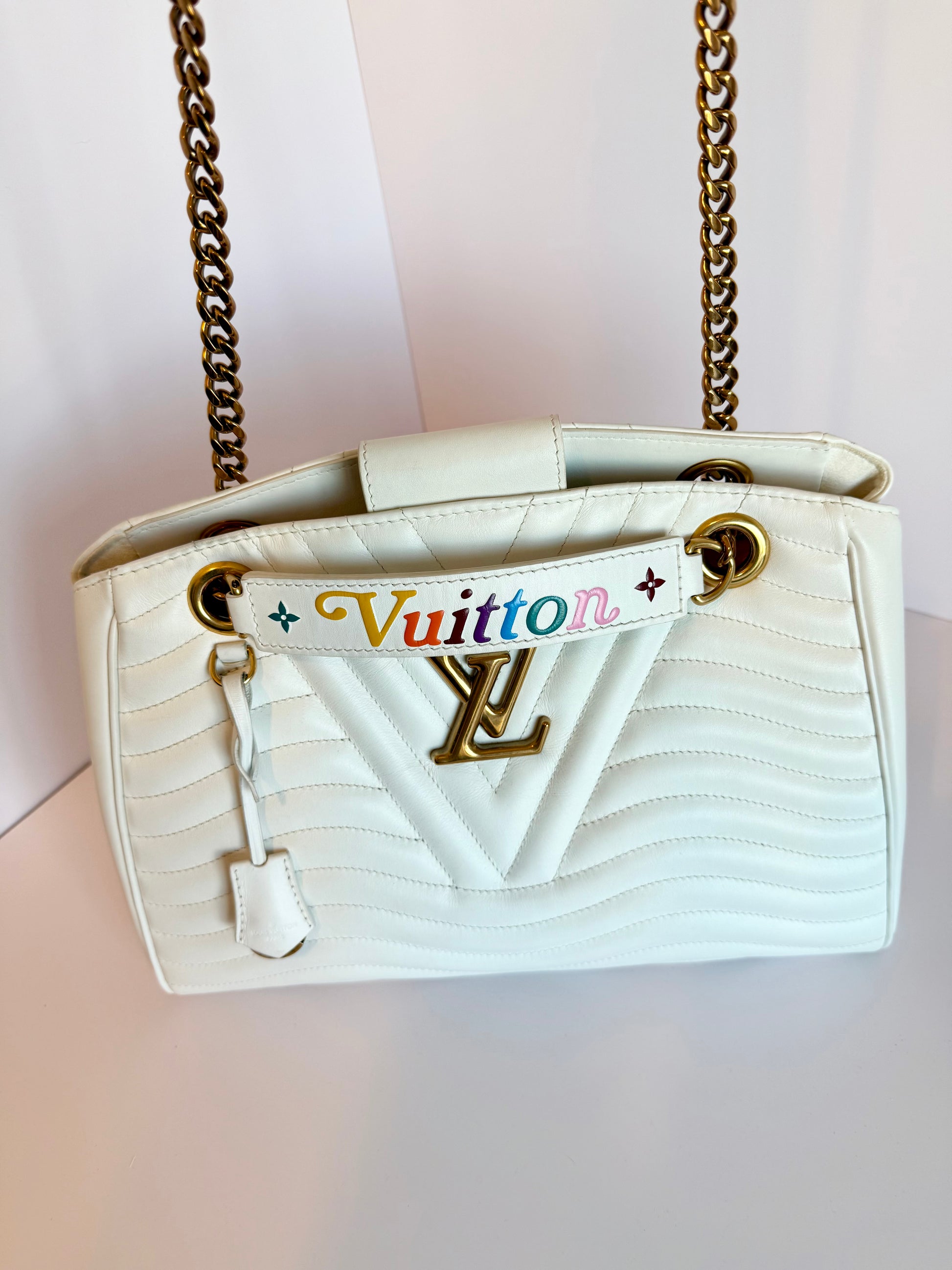 Louis Vuitton white new wave chain shoulder and crossbody bag