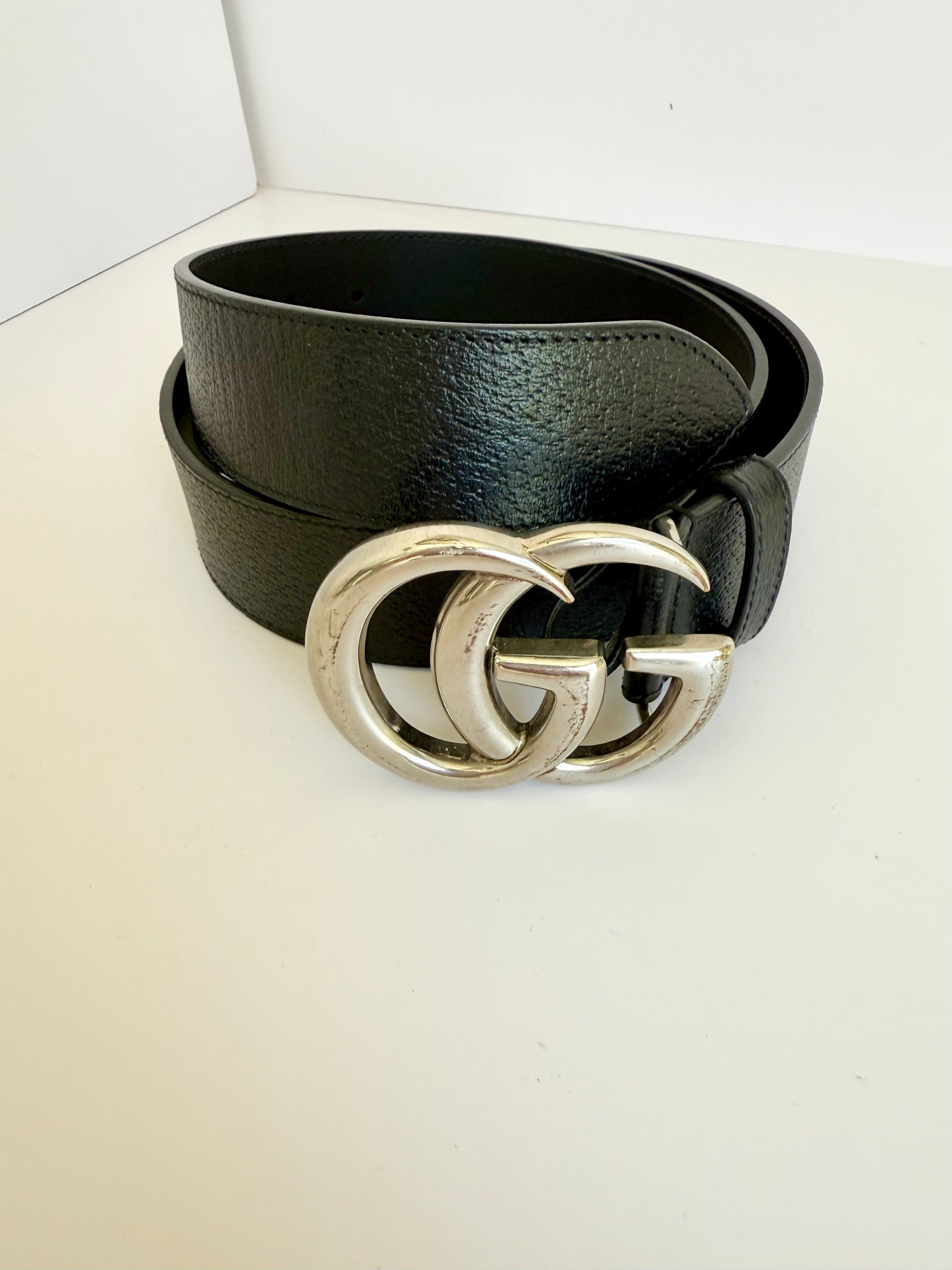 Gucci black and silver GG belt size 85