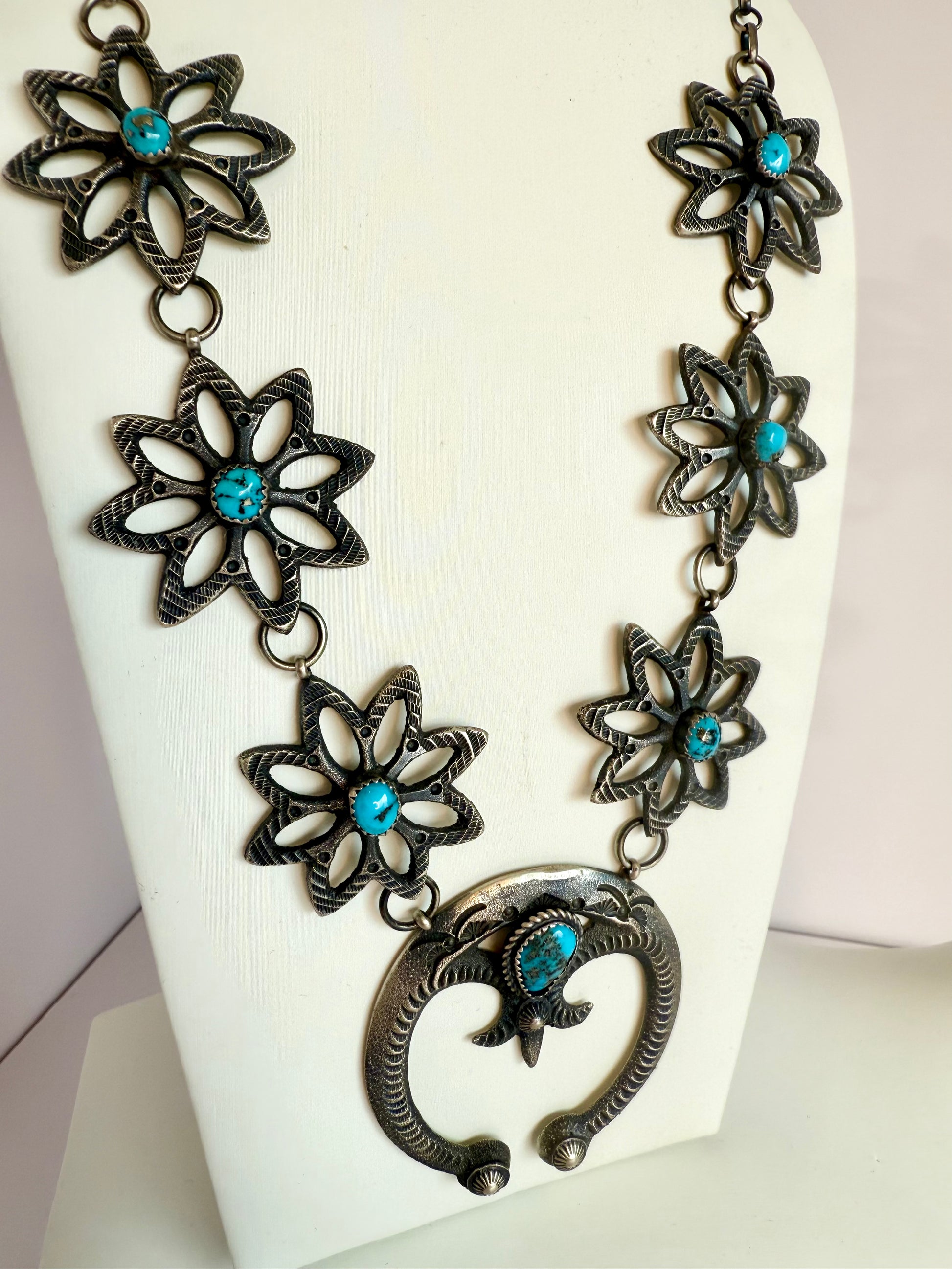 Navajo squash blossom sterling silver turquoise