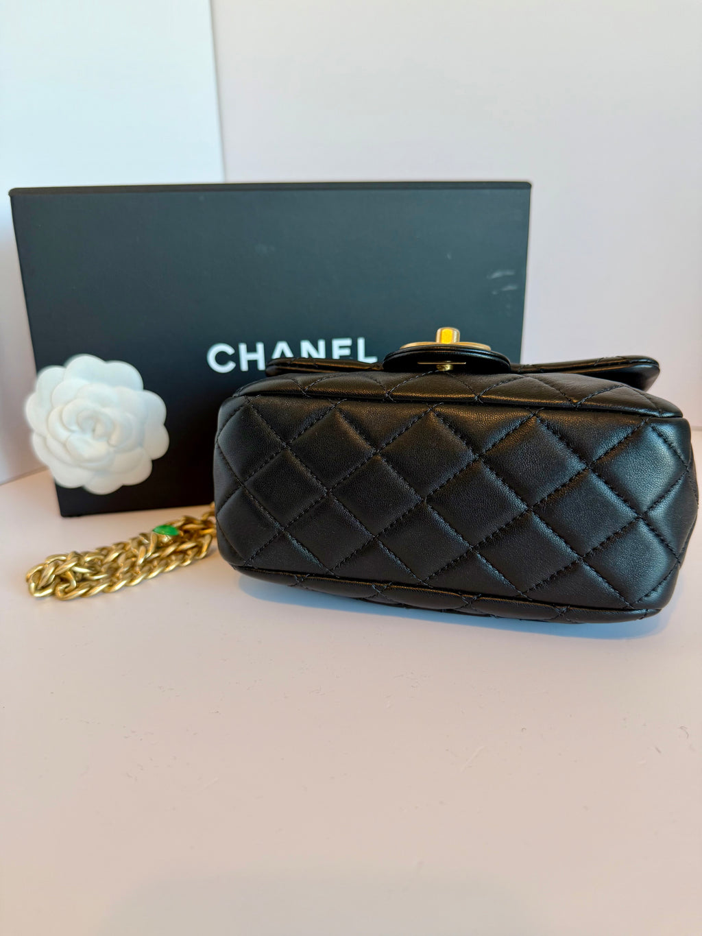 Chanel Lambskin Resin Quilted Mini Rectangular Pearl Samba Flap bag