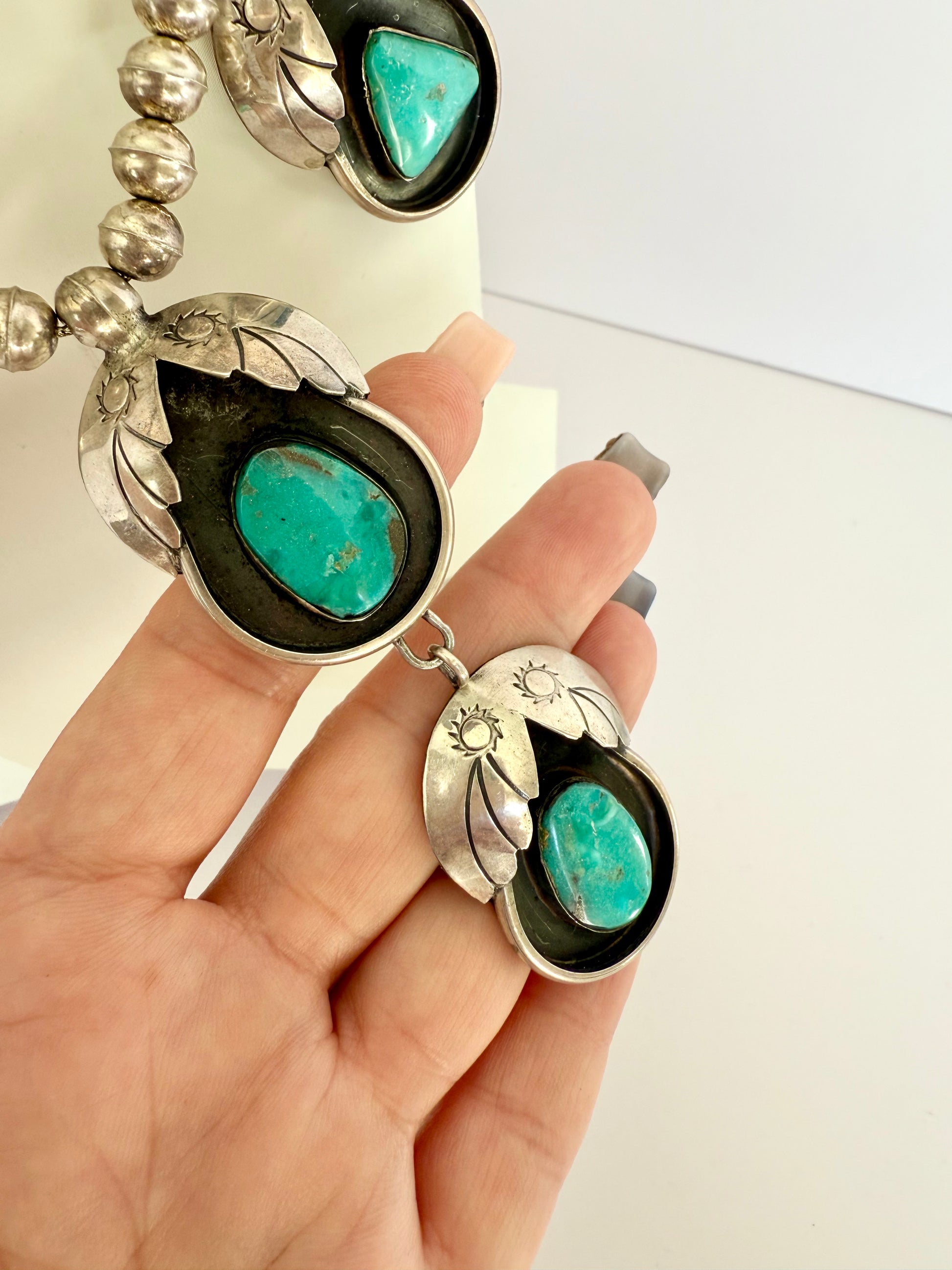 Navajo turquoise necklace shadow box style