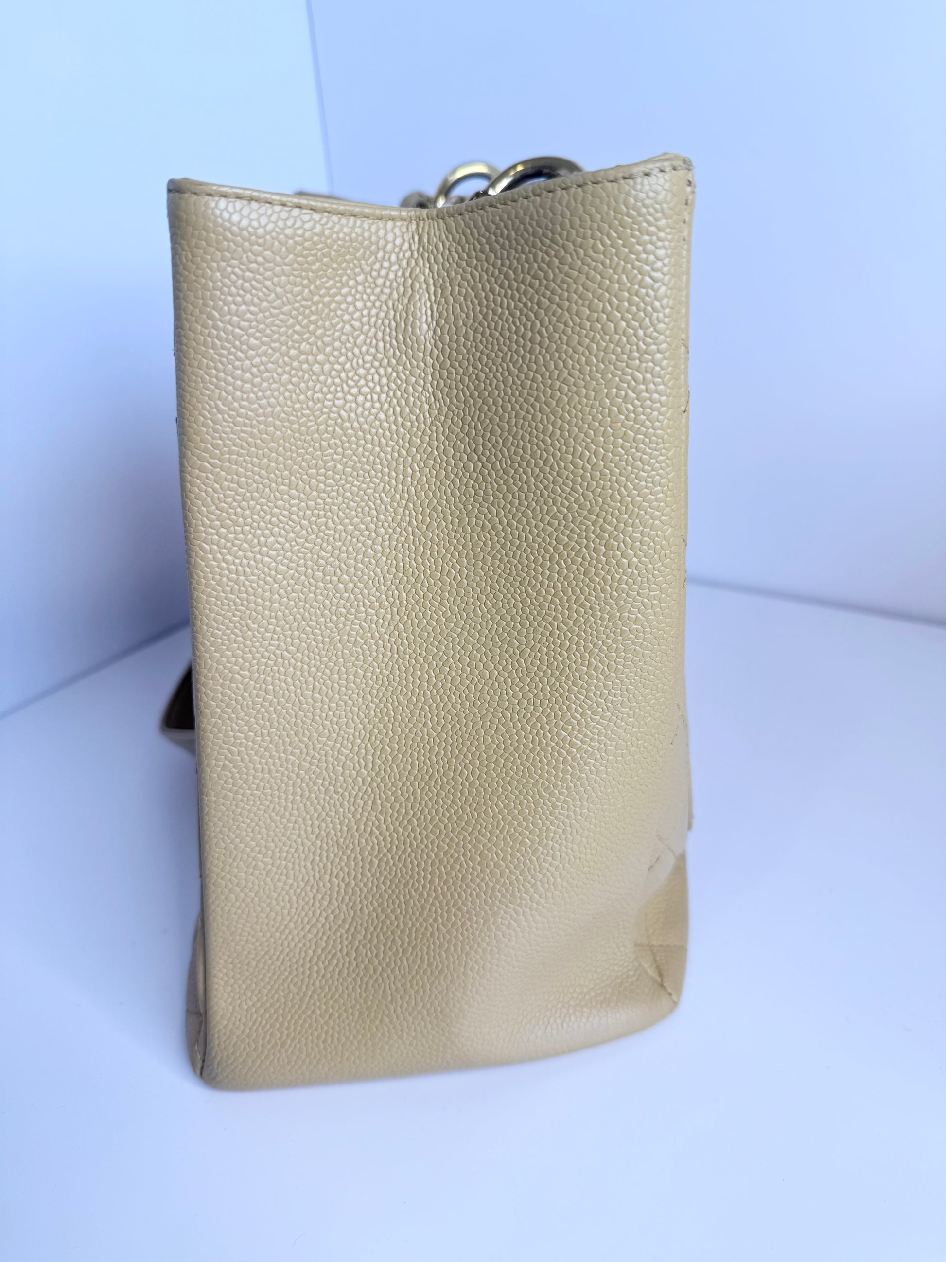 Chanel Caviar Quilted CC Shopping tote tan