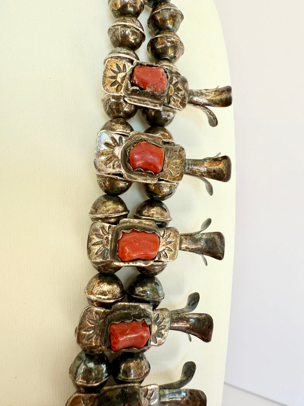 Navajo squash blossom sterling silver coral