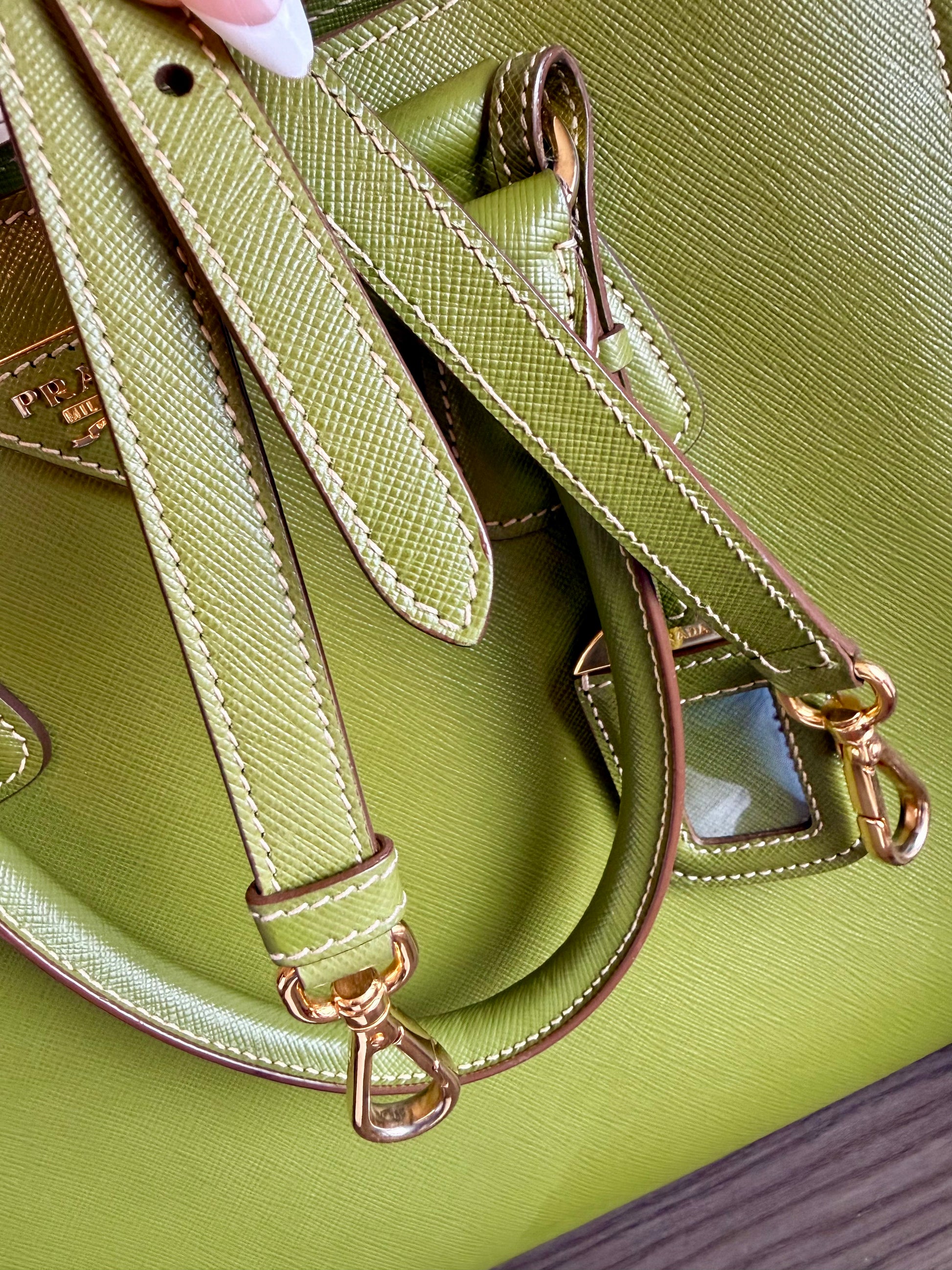 Prada Bicolor Saffiano Lux tote green and yellow bi-color