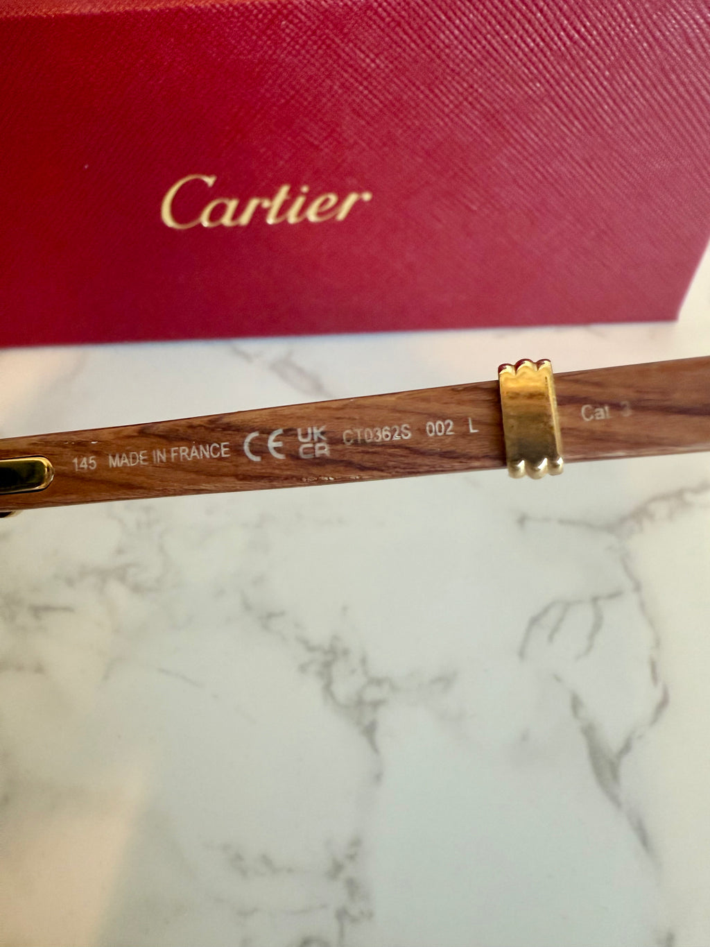 CARTIER CT0362S Premiere de Cartier Sunglasses Wood Gold Frame