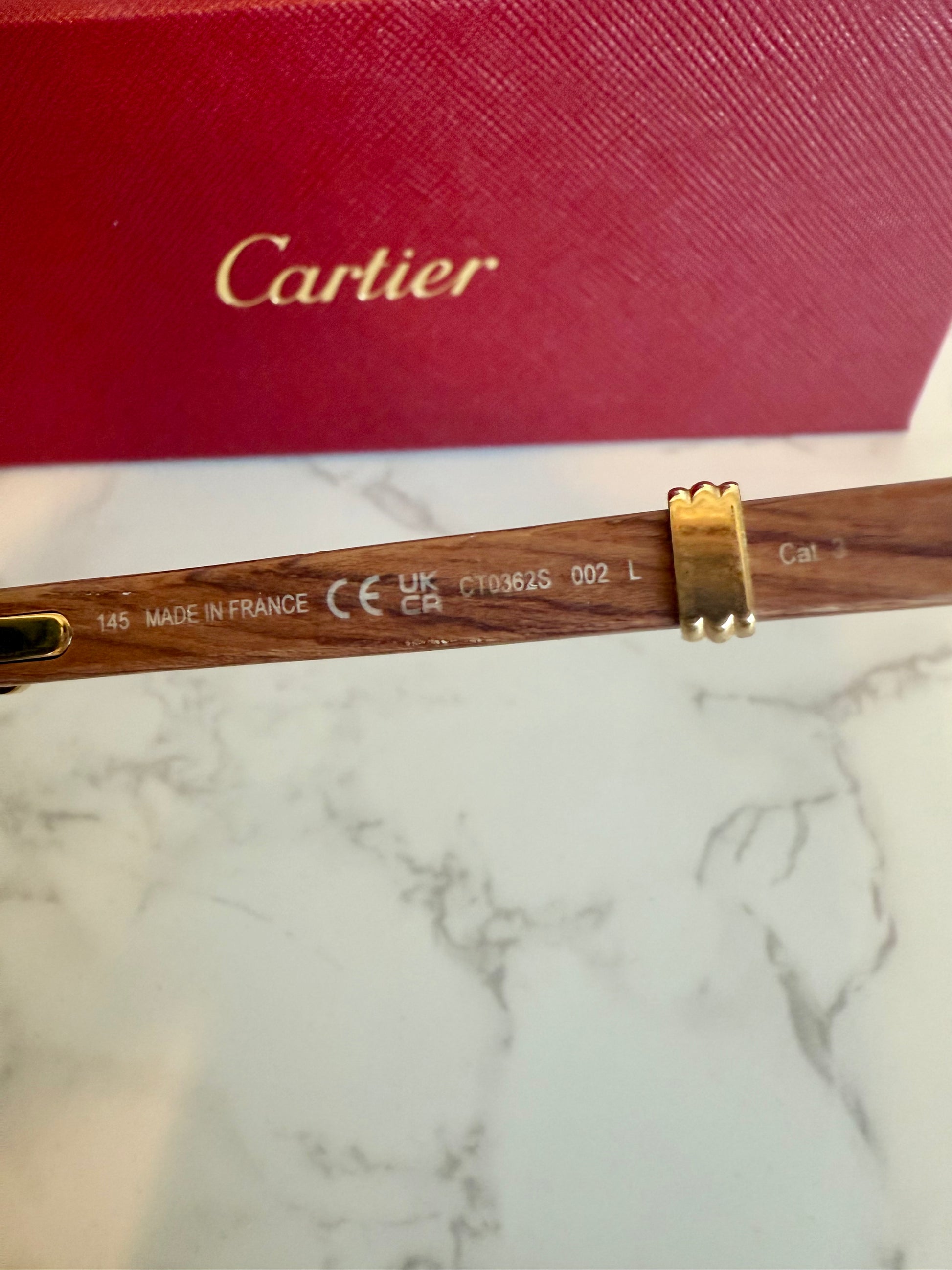 CARTIER CT0362S Premiere de Cartier Sunglasses Wood Gold Frame