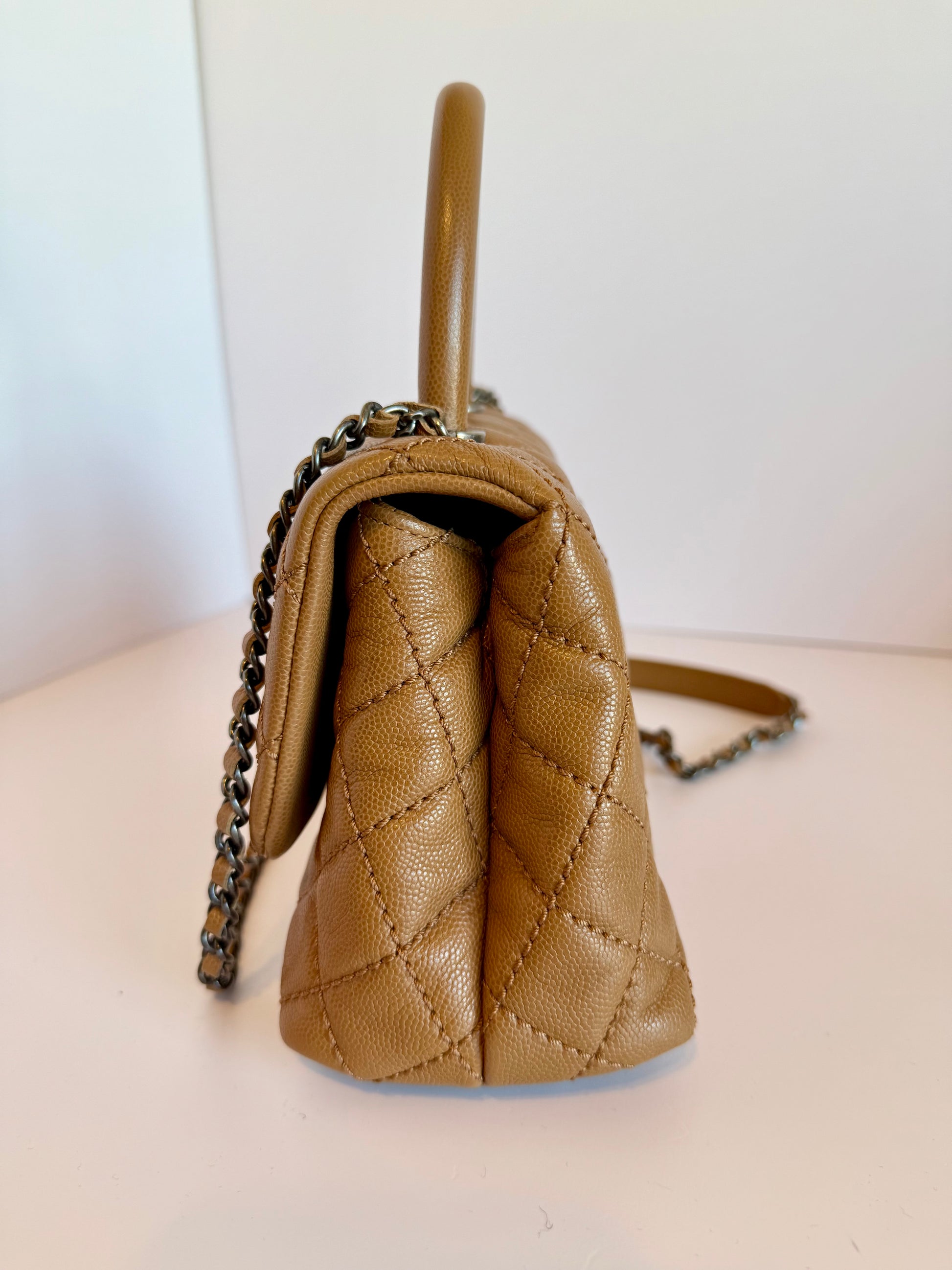 Chanel Brown Quilted Caviar Leather Mini Coco Top Handle Bag