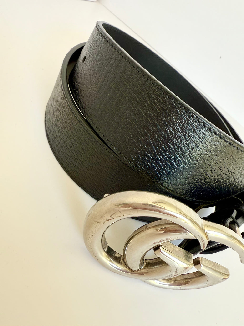 Gucci black and silver GG belt size 85