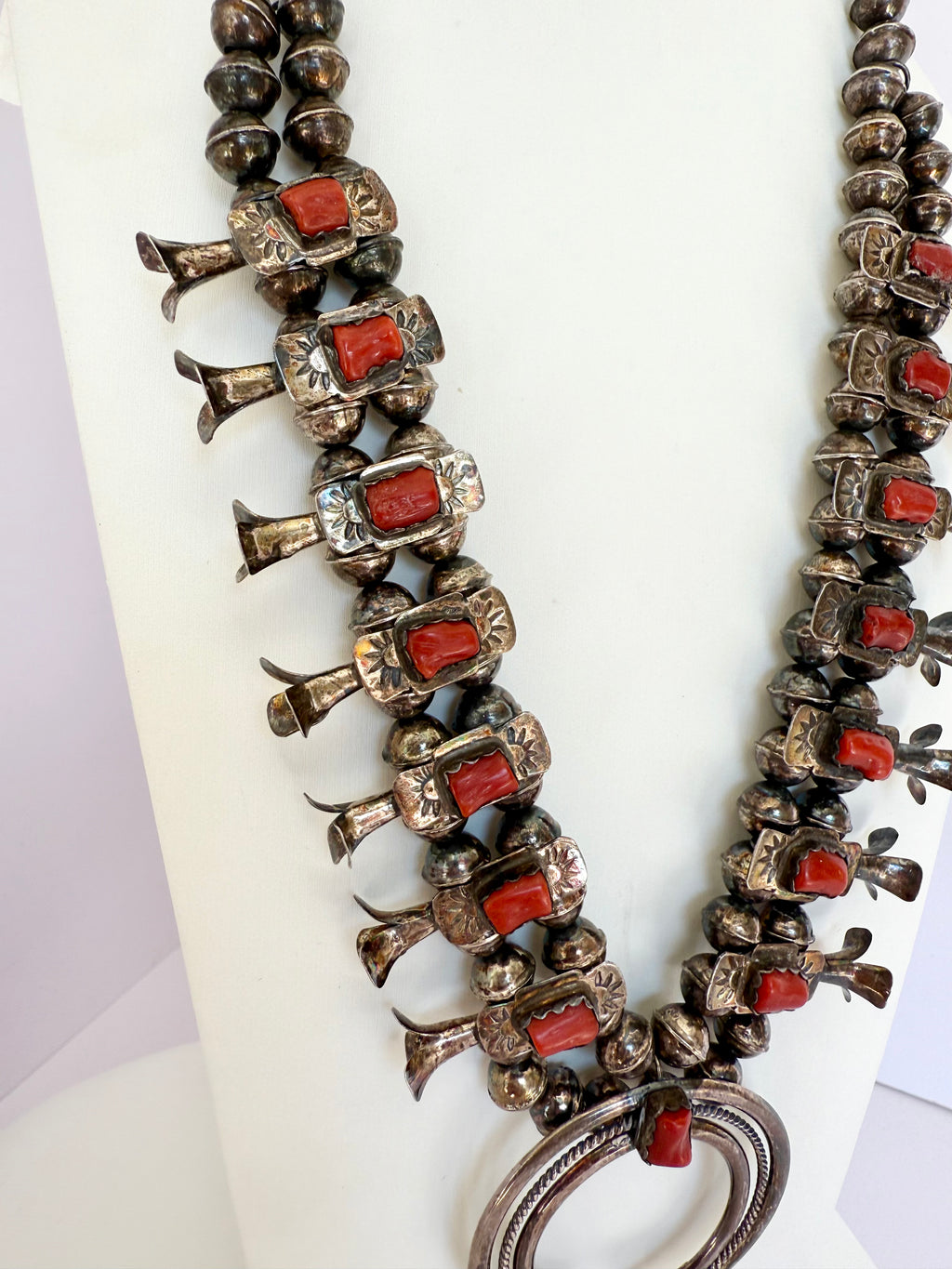 Navajo squash blossom sterling silver coral