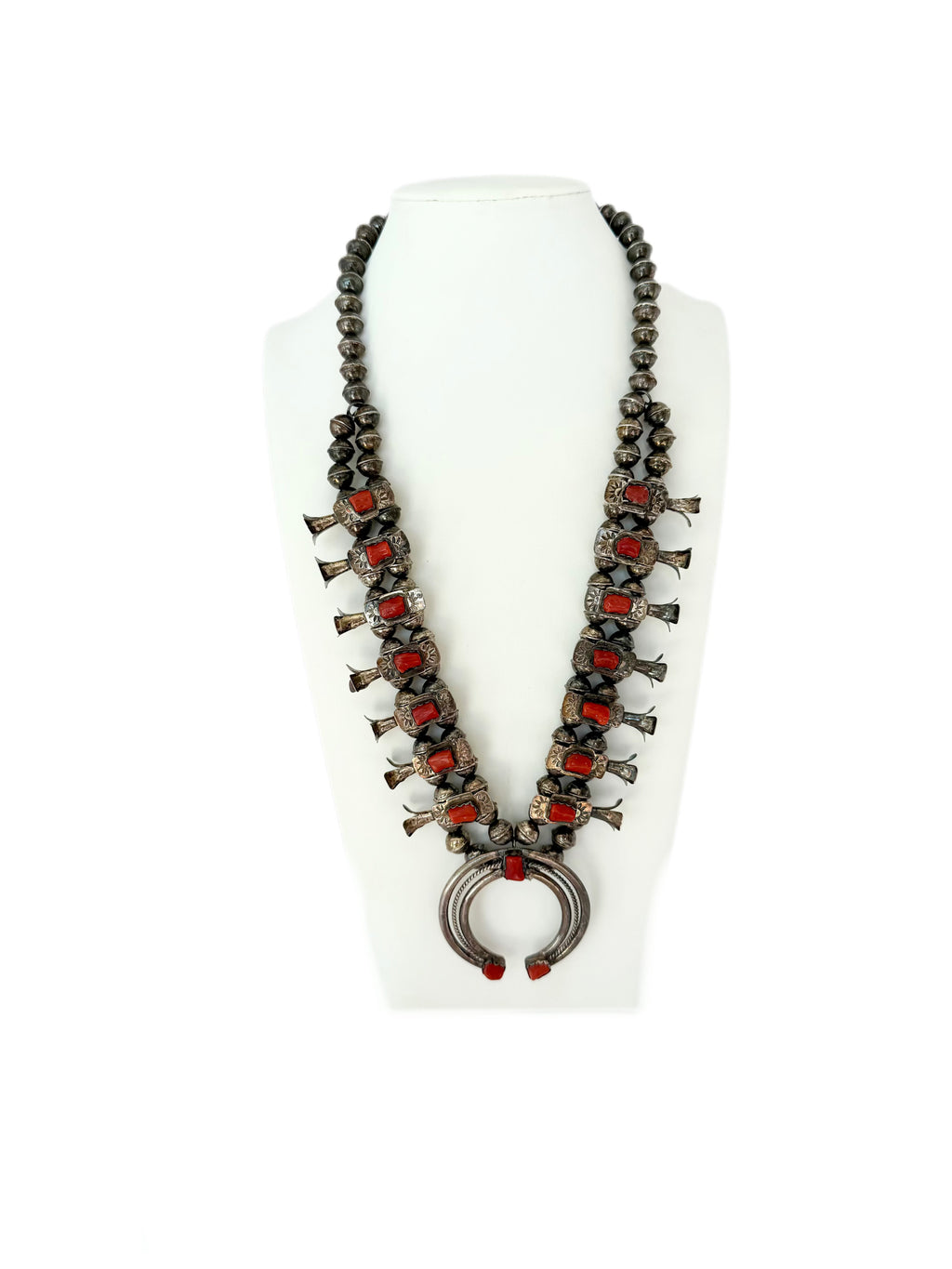 Navajo squash blossom sterling silver coral