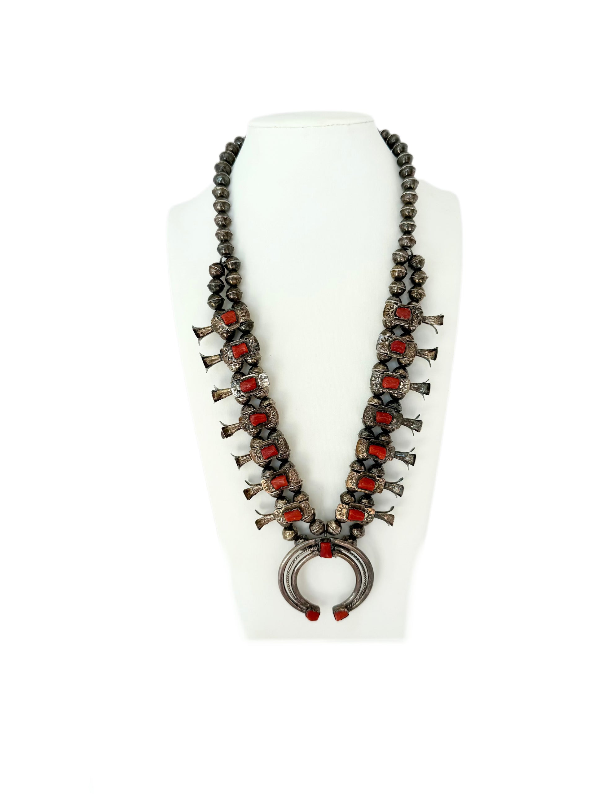 Navajo squash blossom sterling silver coral