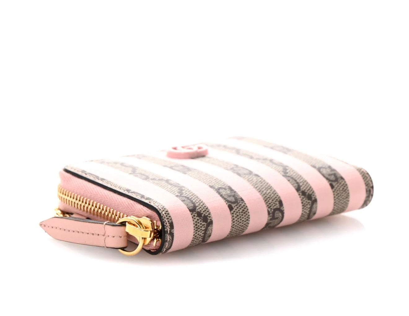 Gucci Supreme Monogram Vitello Eclipse Enamel Striped GG Key Card Case Beige Ebony Pink