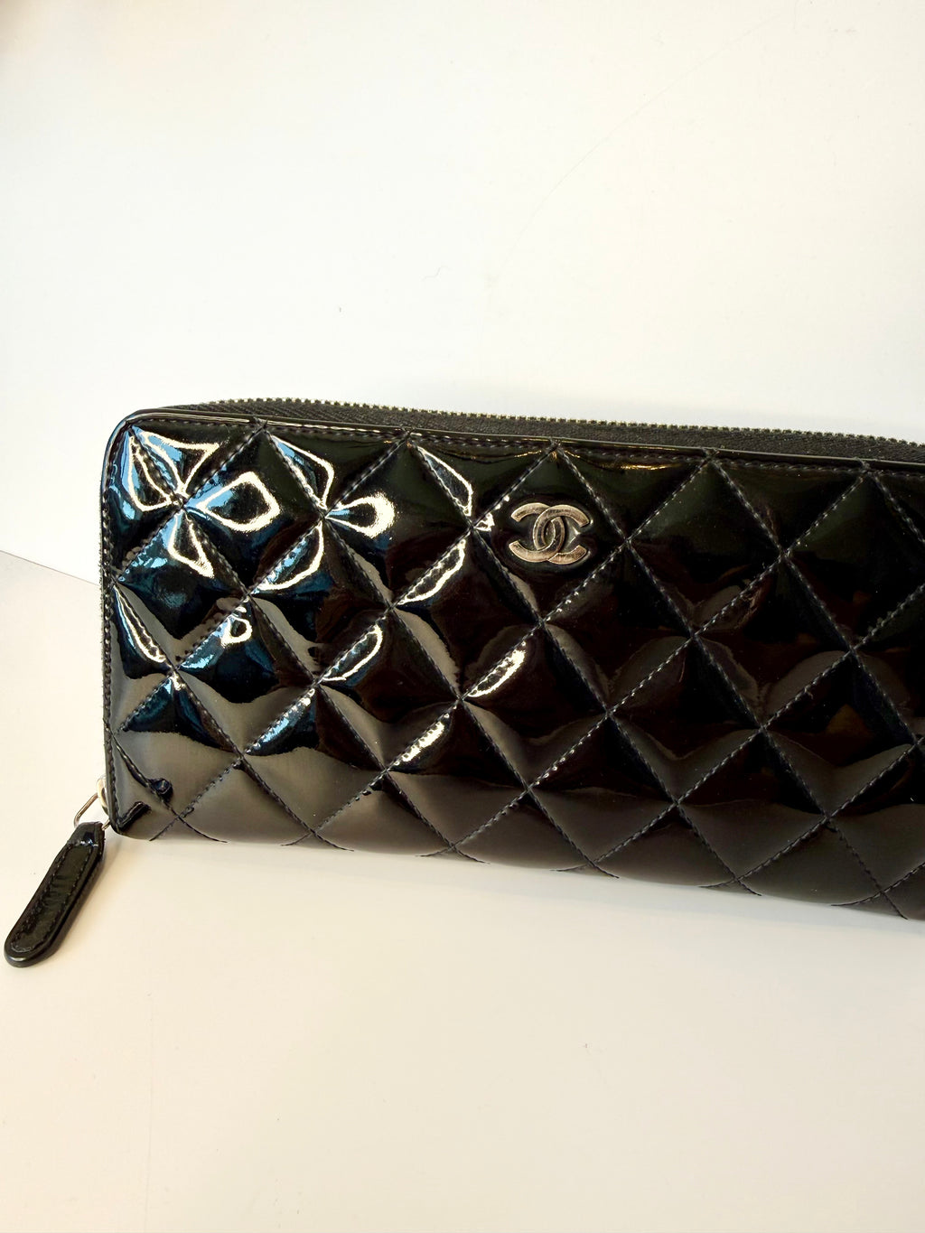 Chanel patent leather zip around wallet