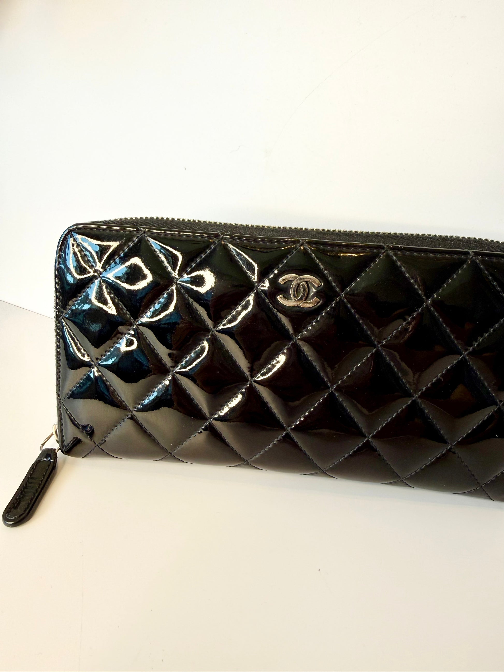 Chanel patent leather zip around wallet