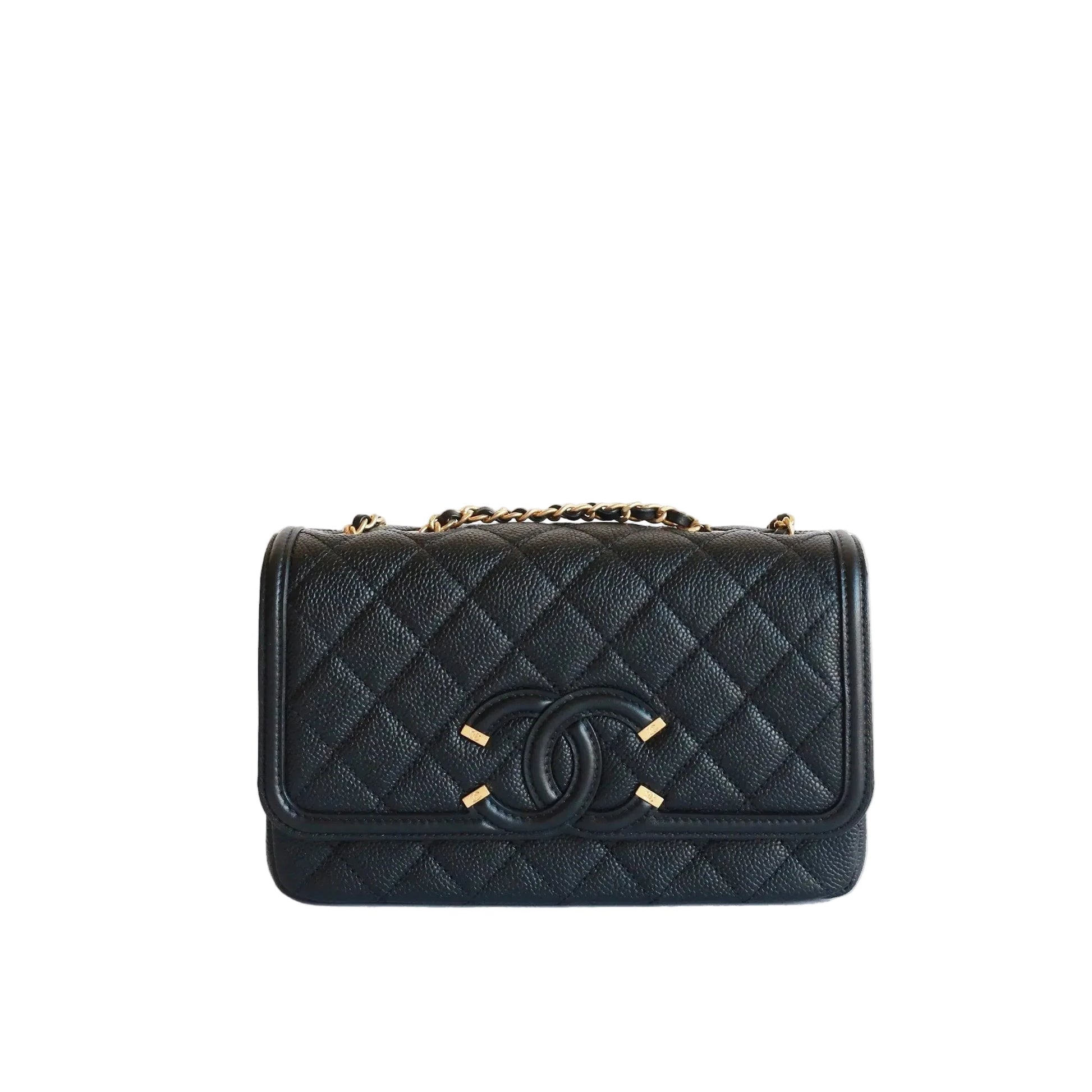 CHANEL Caviar Quilted CC Filigree Flap bag in black small