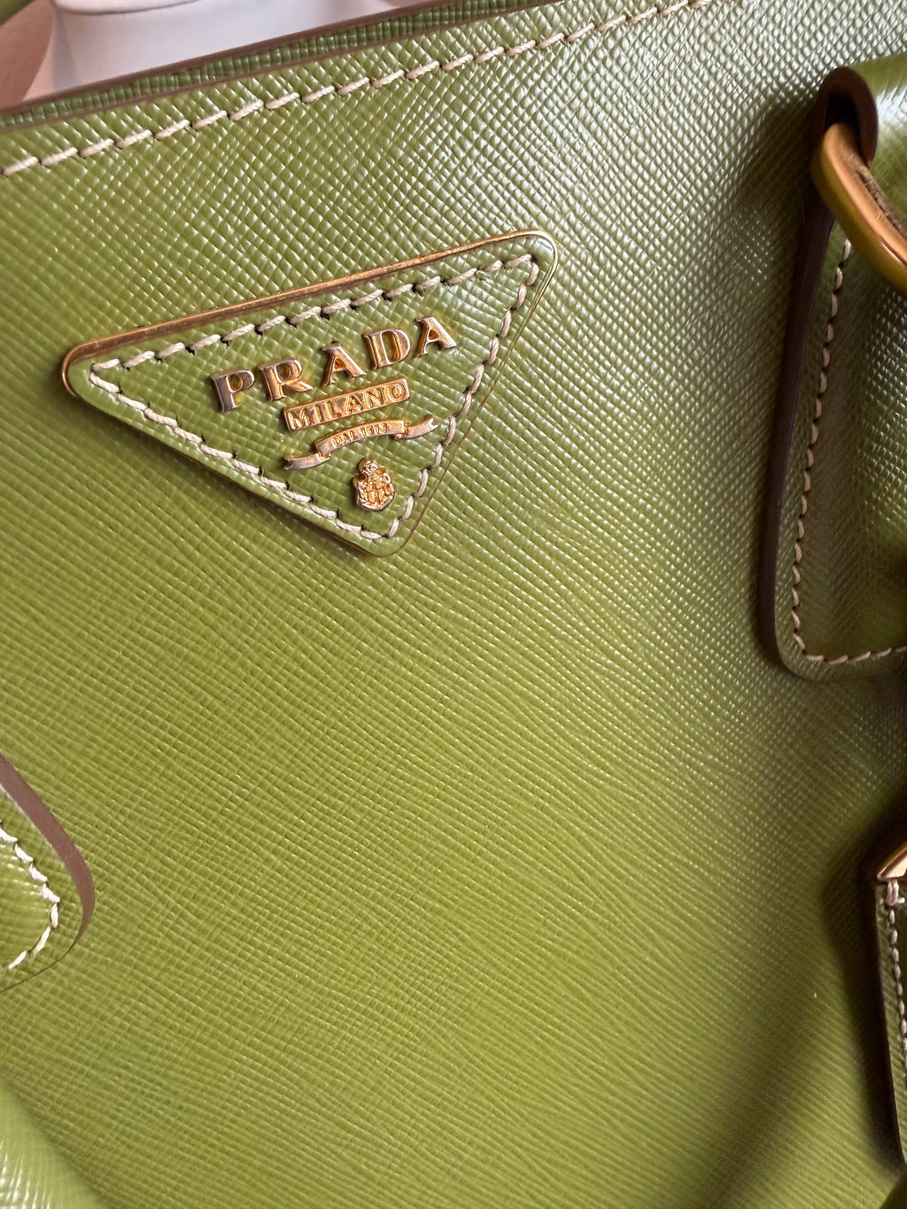 Prada Bicolor Saffiano Lux tote green and yellow bi-color