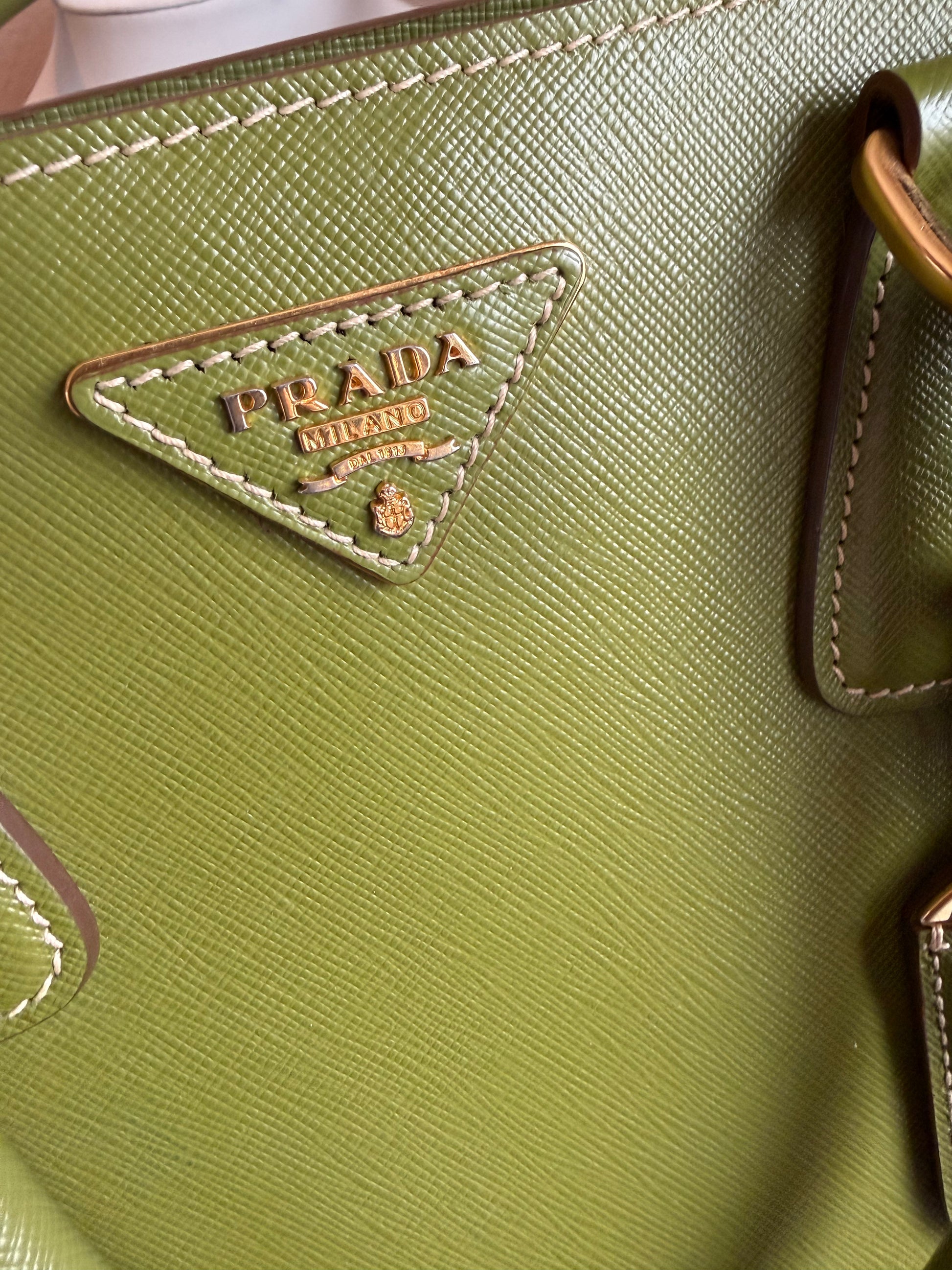 Prada Bicolor Saffiano Lux tote green and yellow bi-color