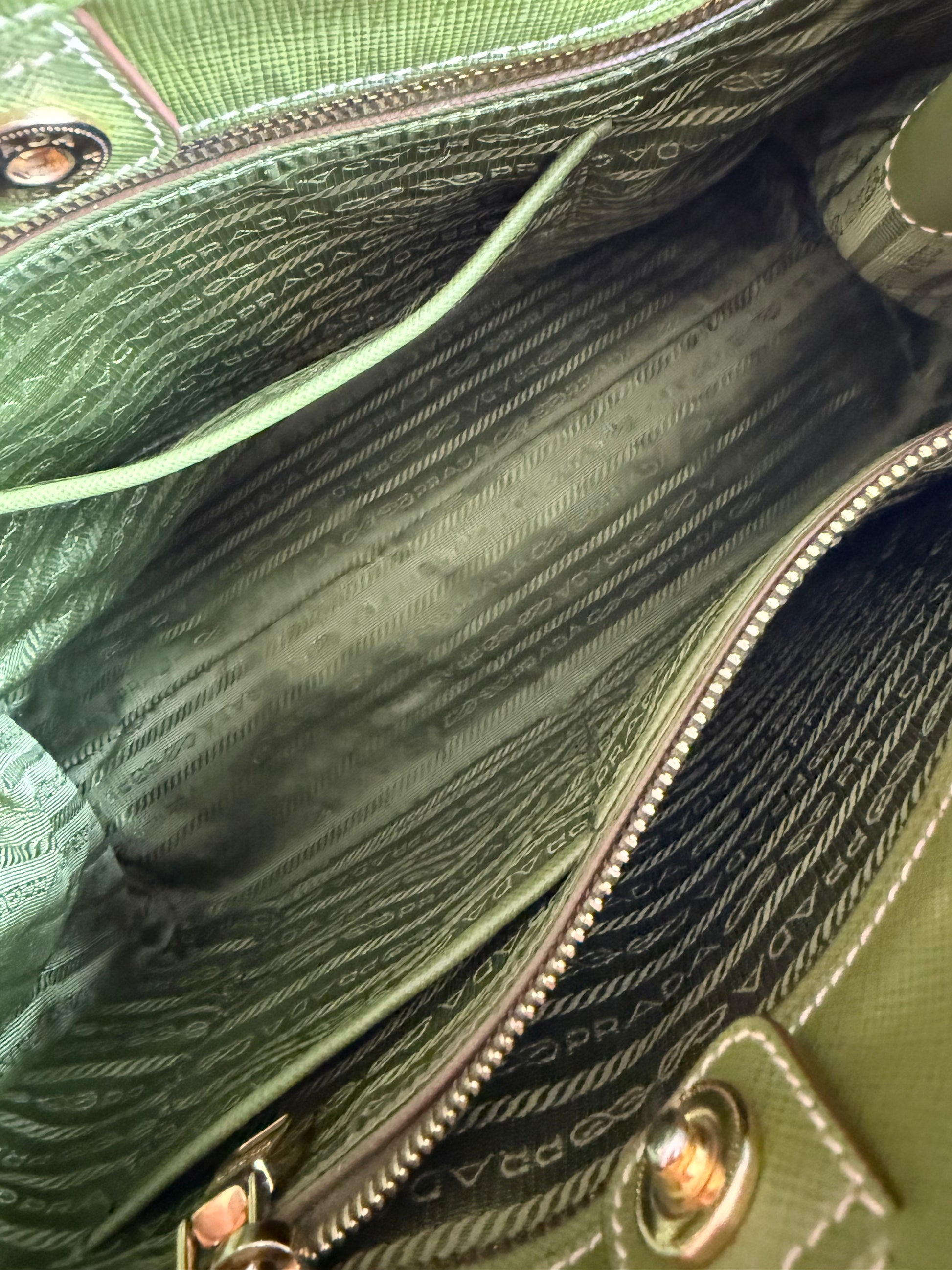 Prada Bicolor Saffiano Lux tote green and yellow bi-color