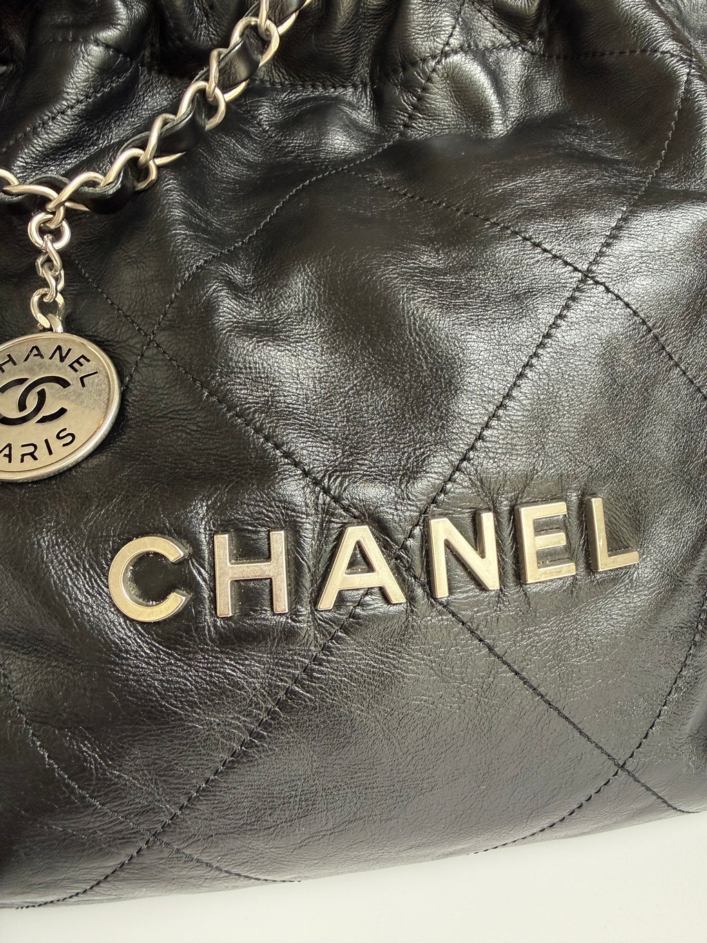 Chanel 22 Quilted Calfskin Bag Diamond stitch with brushed silver hardware