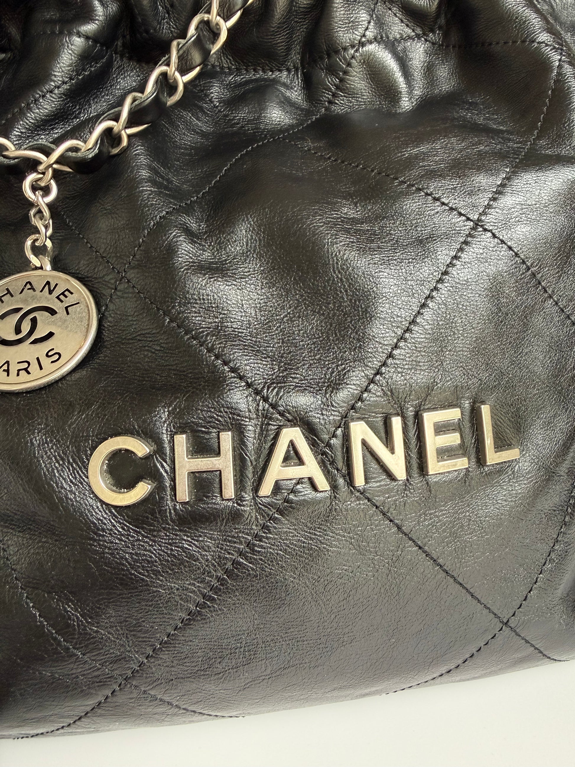 Chanel 22 Quilted Calfskin Bag Diamond stitch with brushed silver hardware
