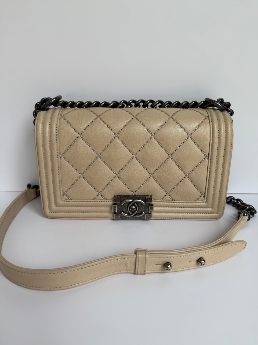 Chanel Medium Boy calfskin quilted beige