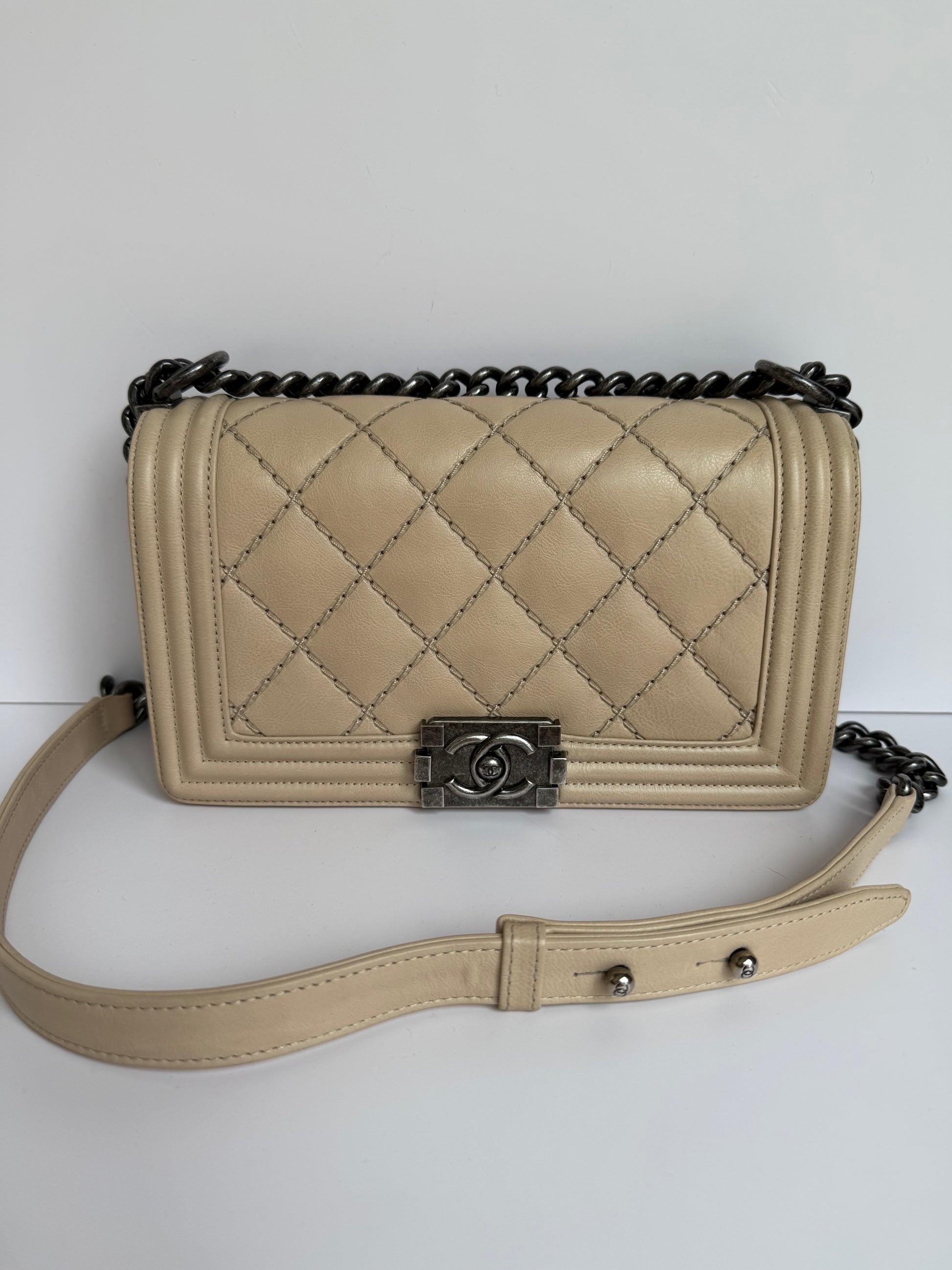 Chanel Medium Boy calfskin quilted beige