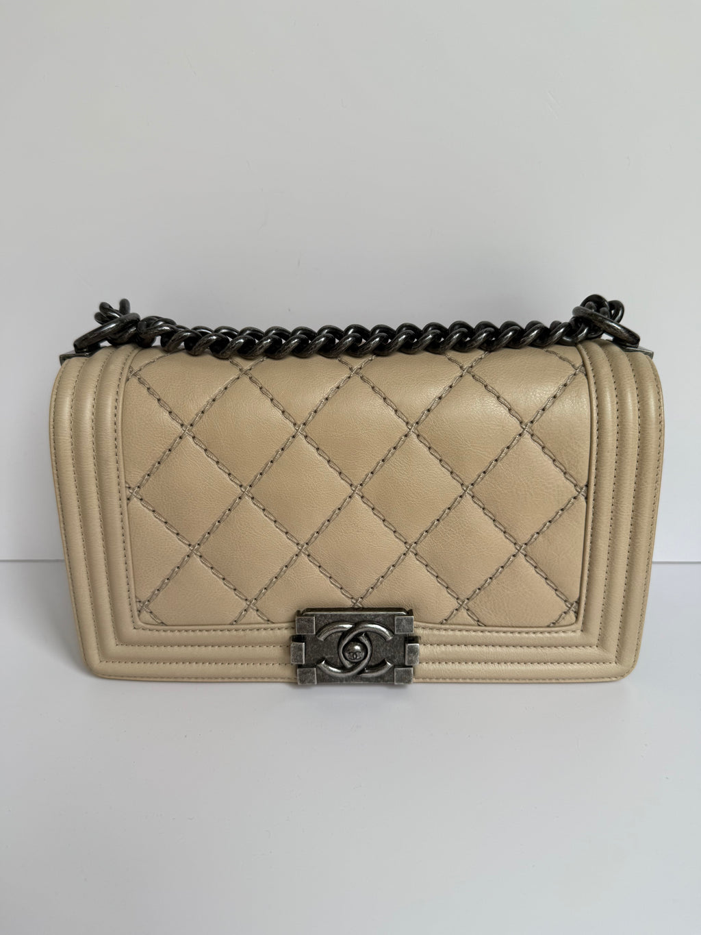 Chanel Medium Boy calfskin quilted beige