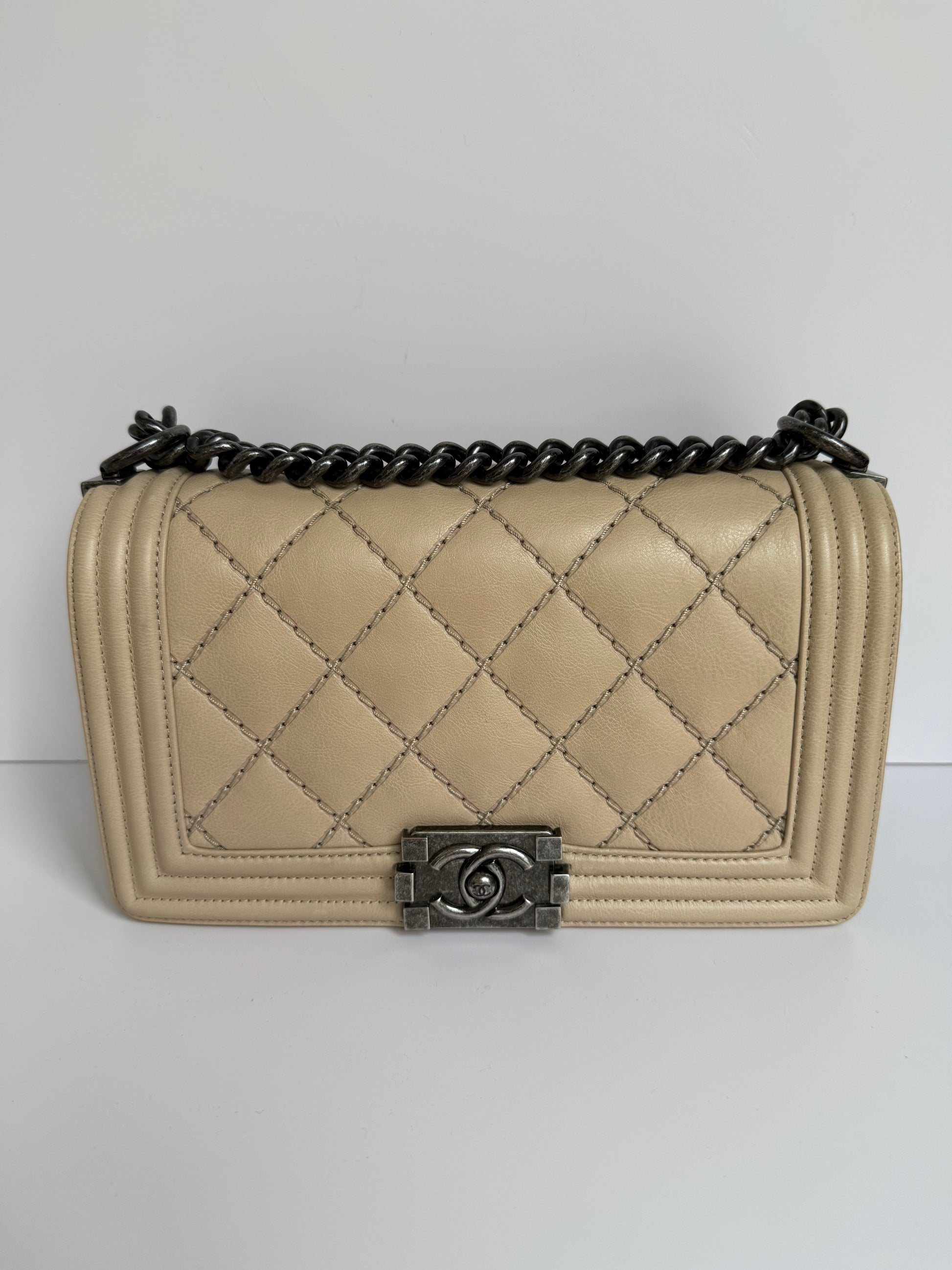 Chanel Medium Boy calfskin quilted beige
