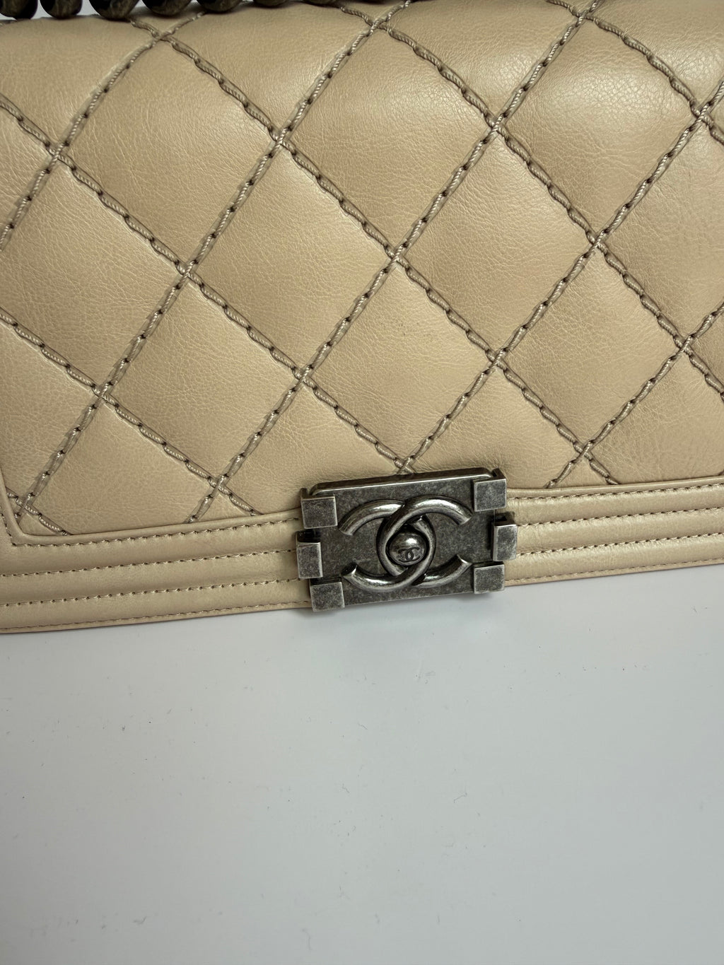 Chanel Medium Boy calfskin quilted beige