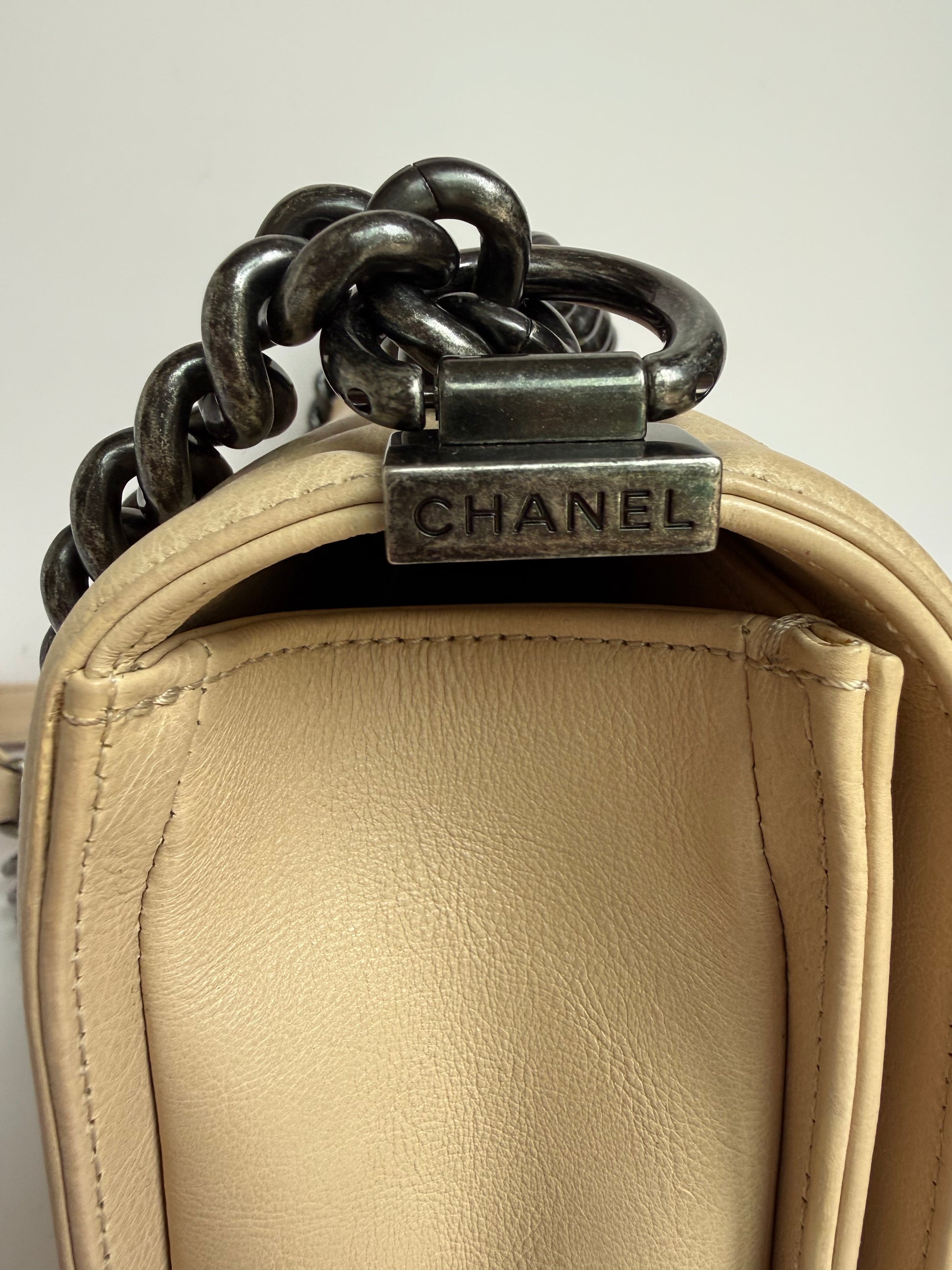 Chanel Medium Boy calfskin quilted beige