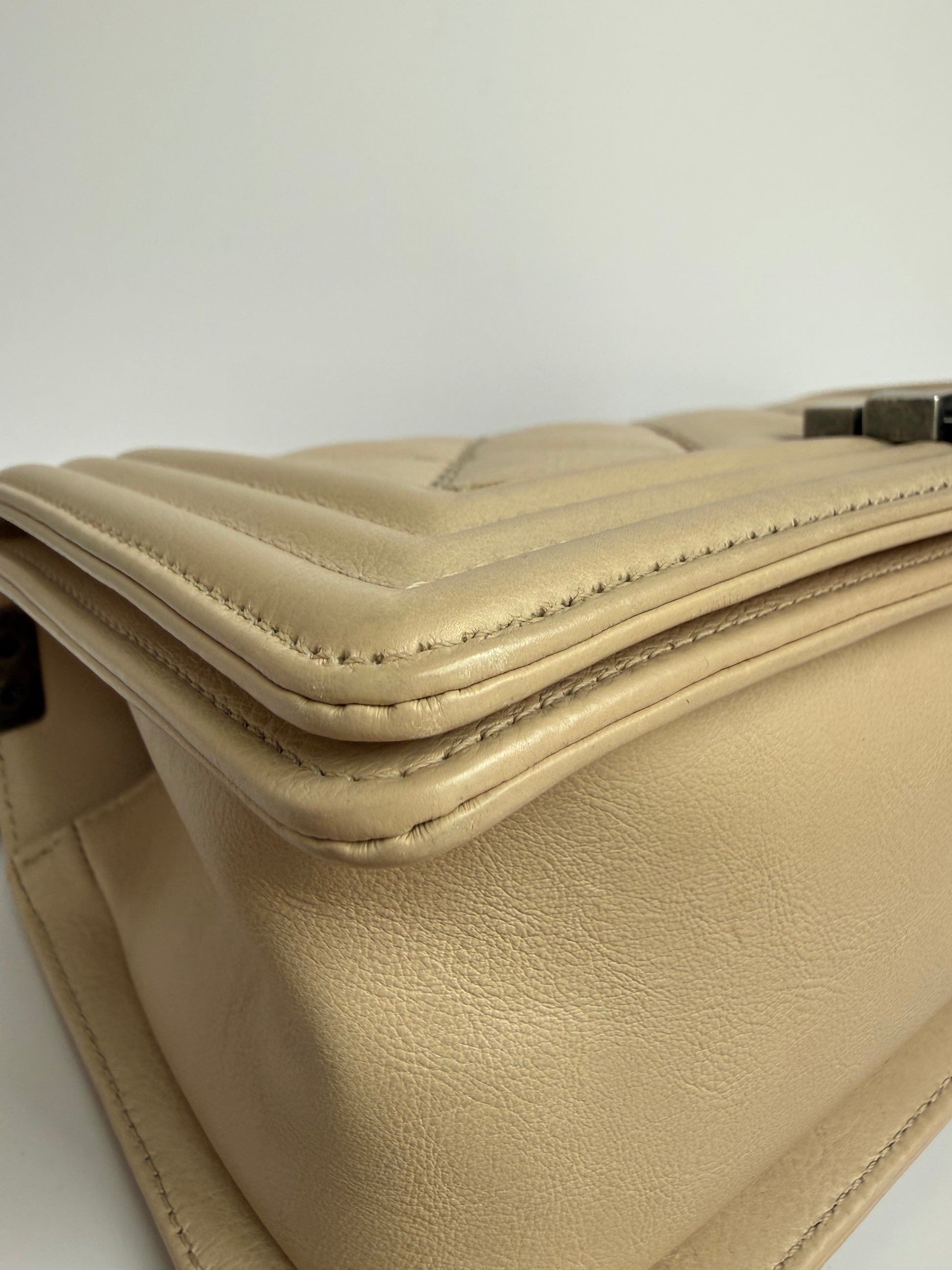 Chanel Medium Boy calfskin quilted beige