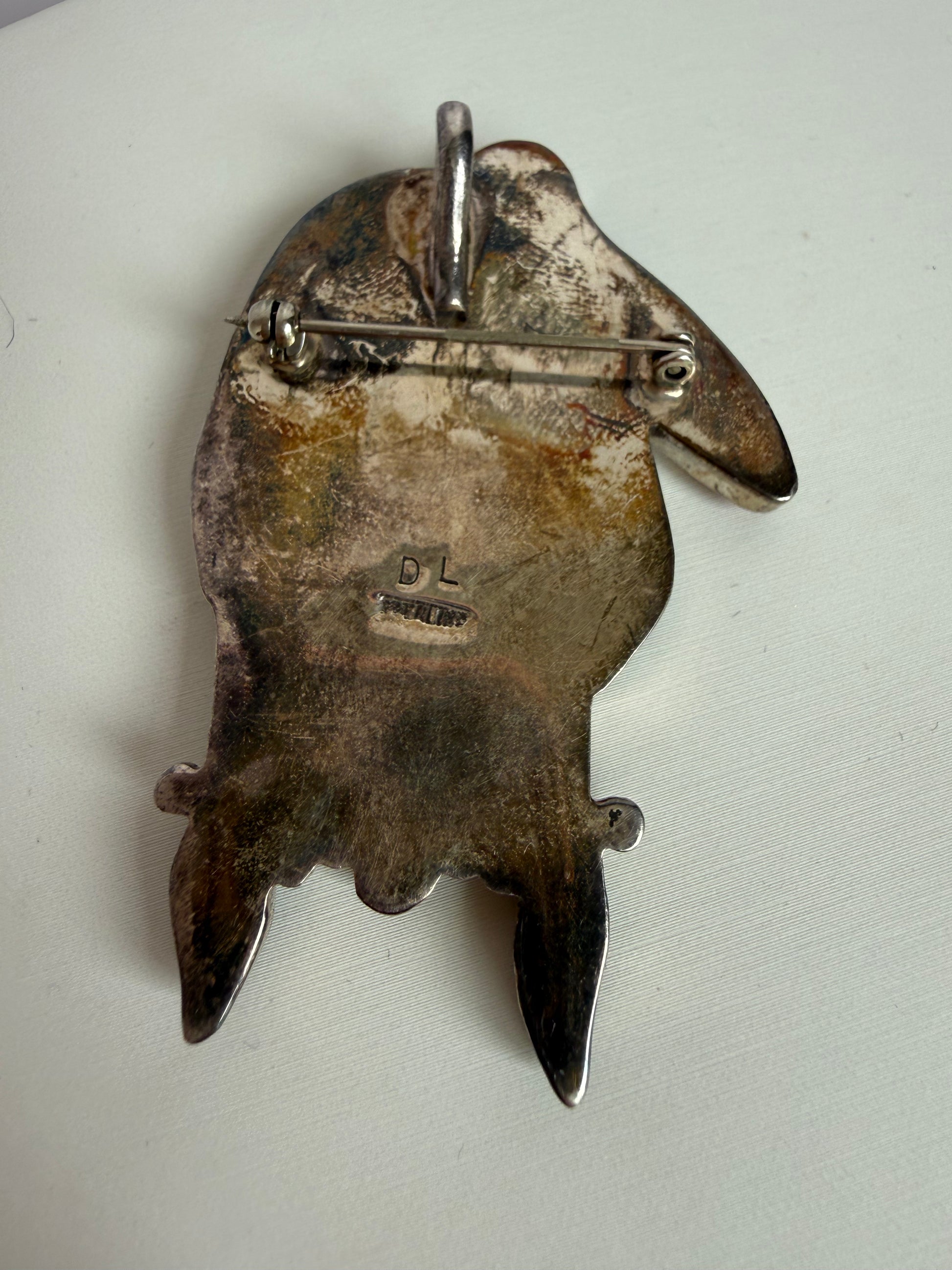 Zuni pendant brooch inlay signed DL