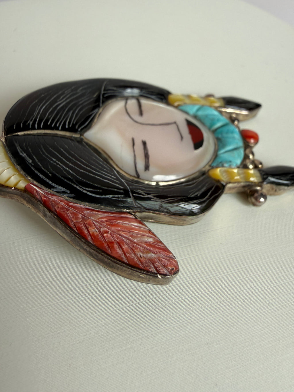 Zuni pendant brooch inlay signed DL
